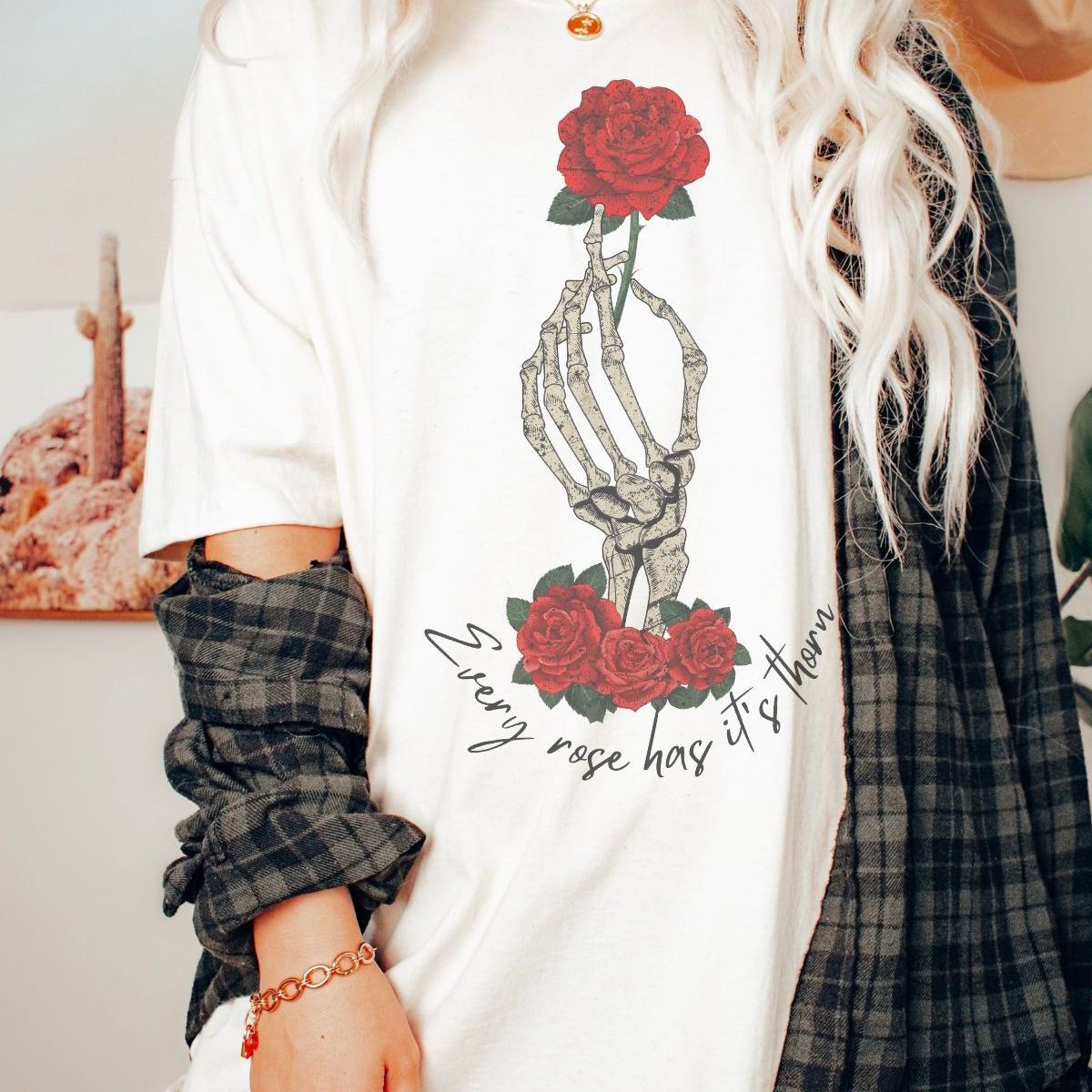 Every Rose Skeleton Hand Women's Tee Halloween