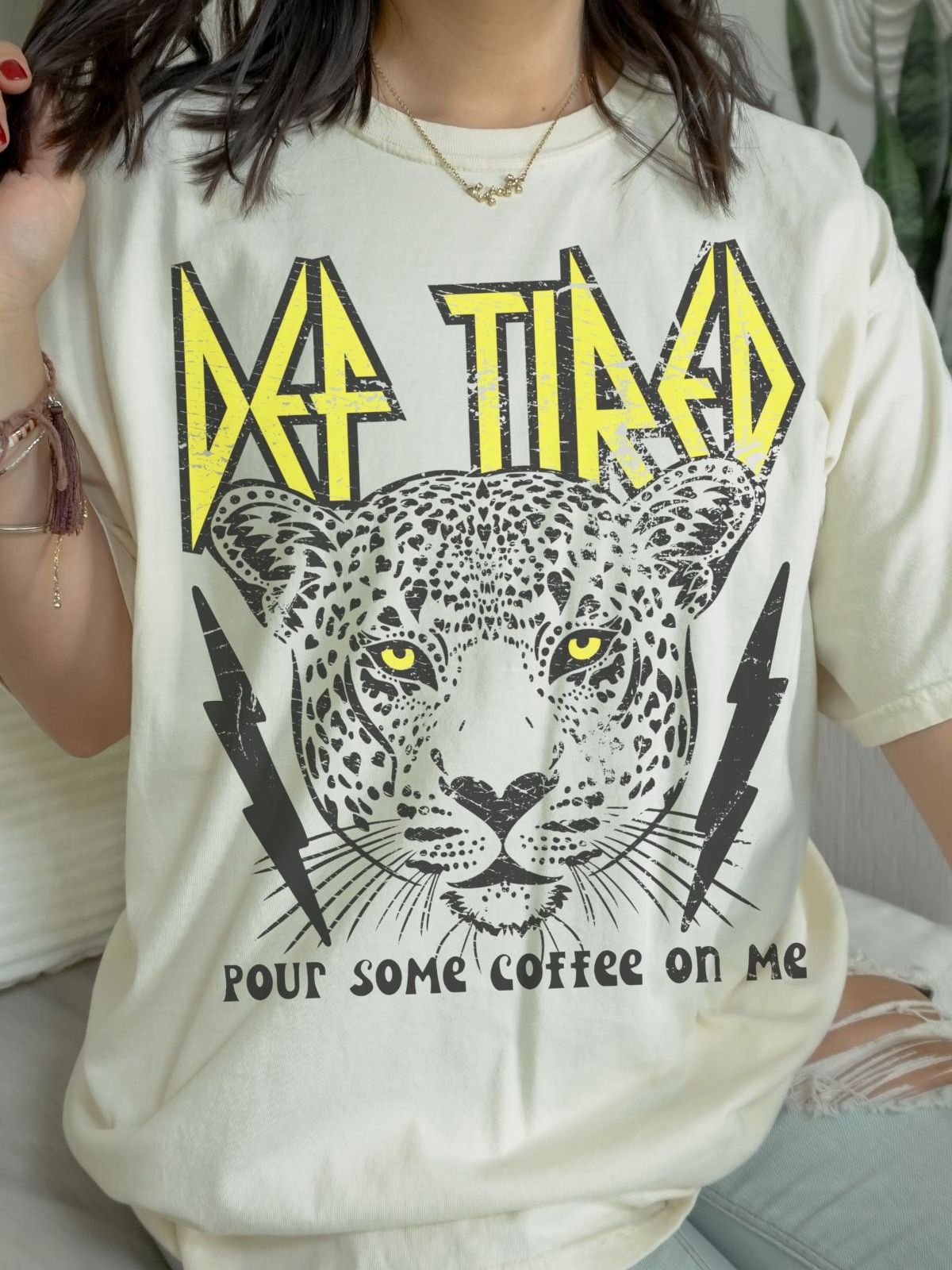 Def Tired Leopard Graphic T-shirt Coffee