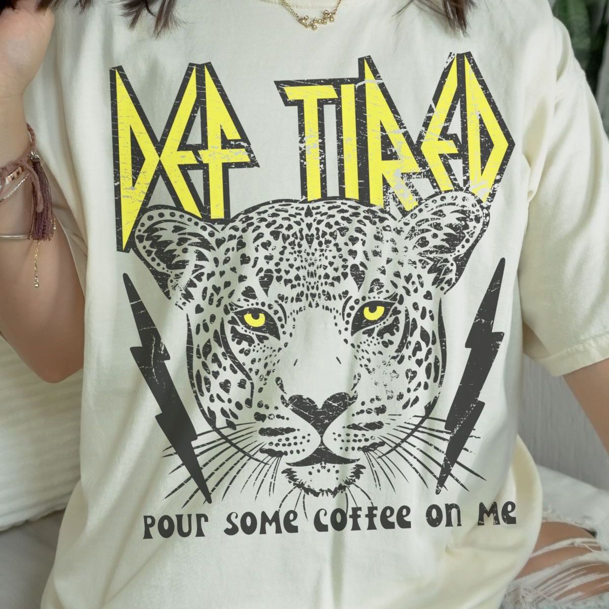 Def Tired Leopard Graphic T-shirt Coffee