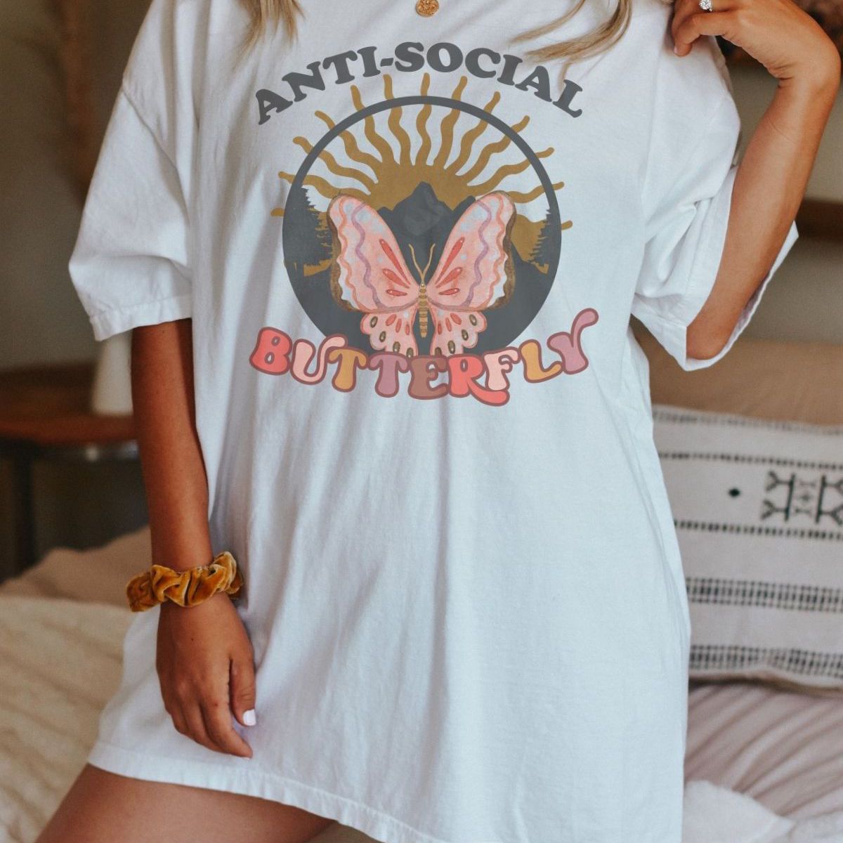 Anti-Social Butterfly Womens T-Shirt Casual