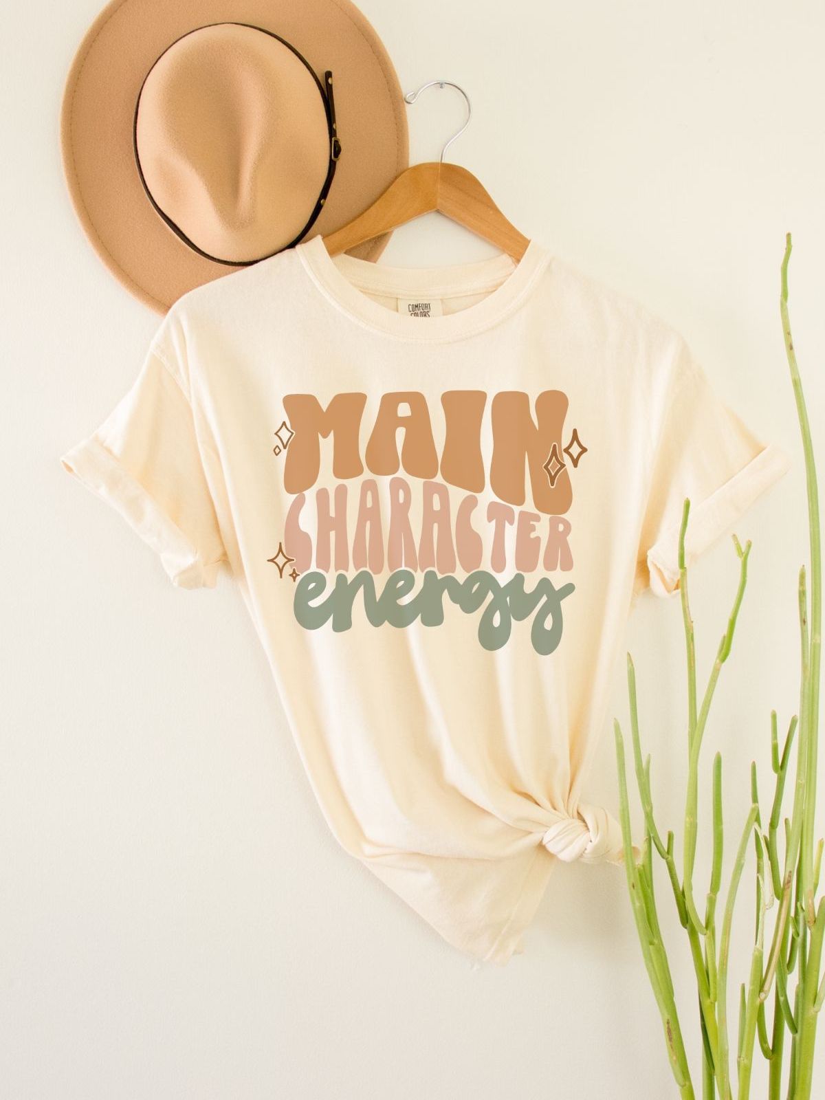 main character energy graphic tee with hat
