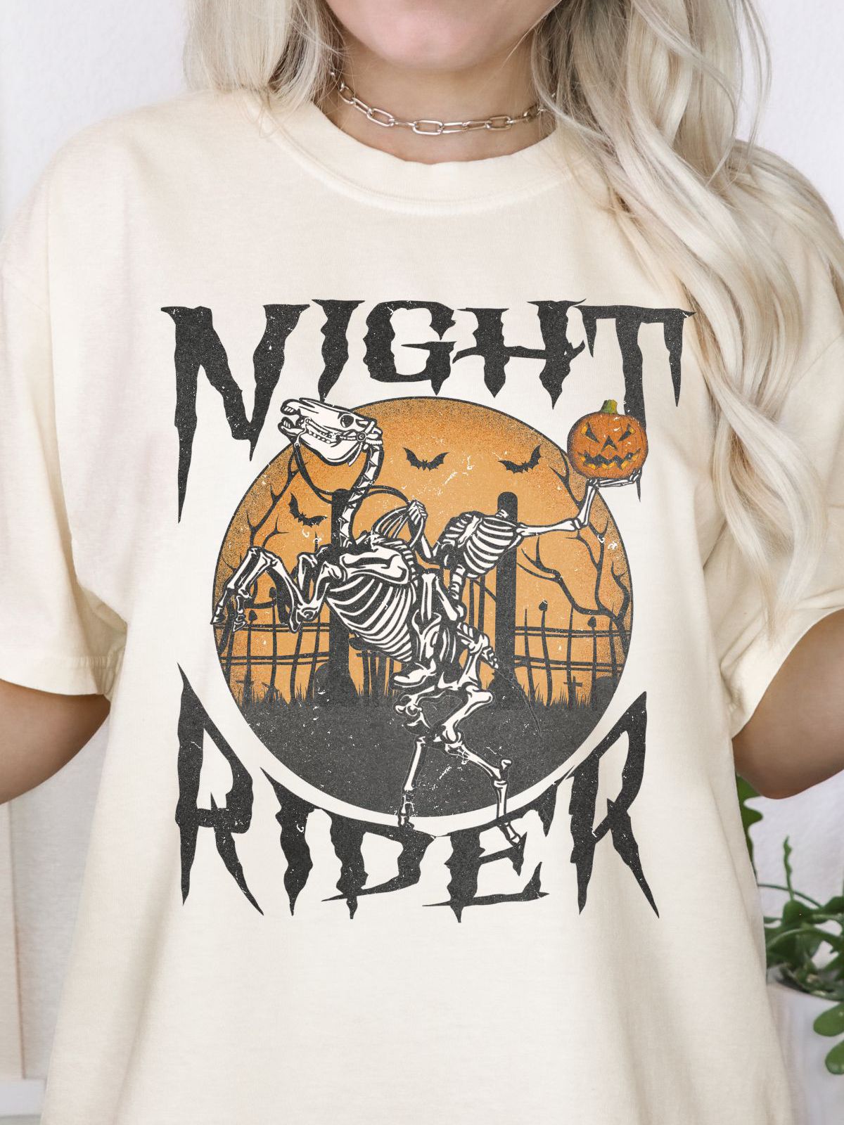 Night Rider skeleton horse graphic t-shirt
