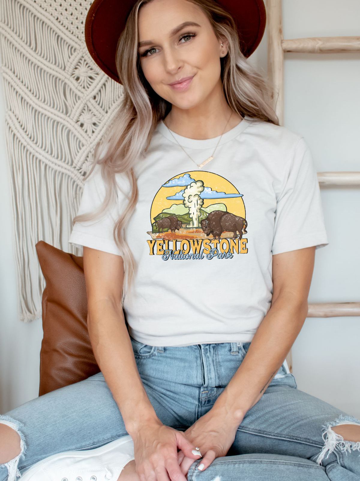 Woman wearing Yellowstone National Park t-shirt