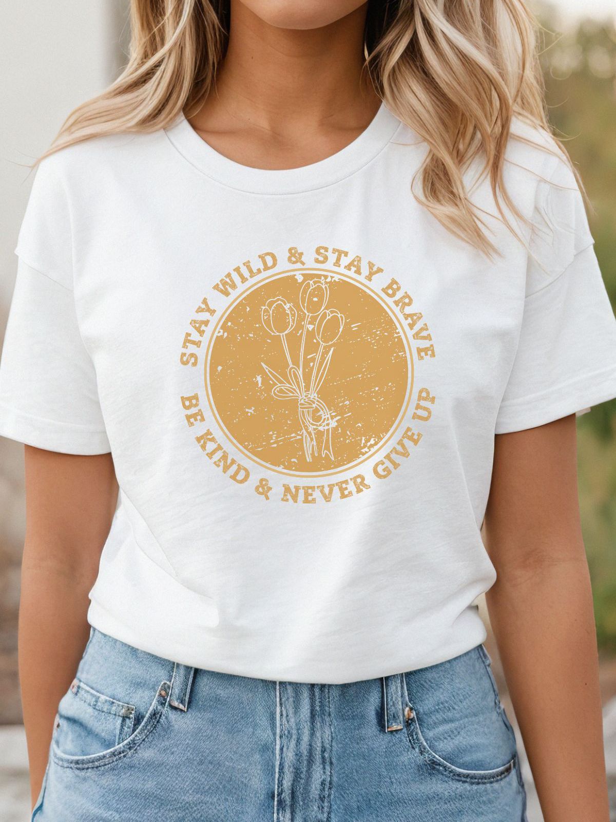 Womens t-shirt with Stay Wild Stay Brave design