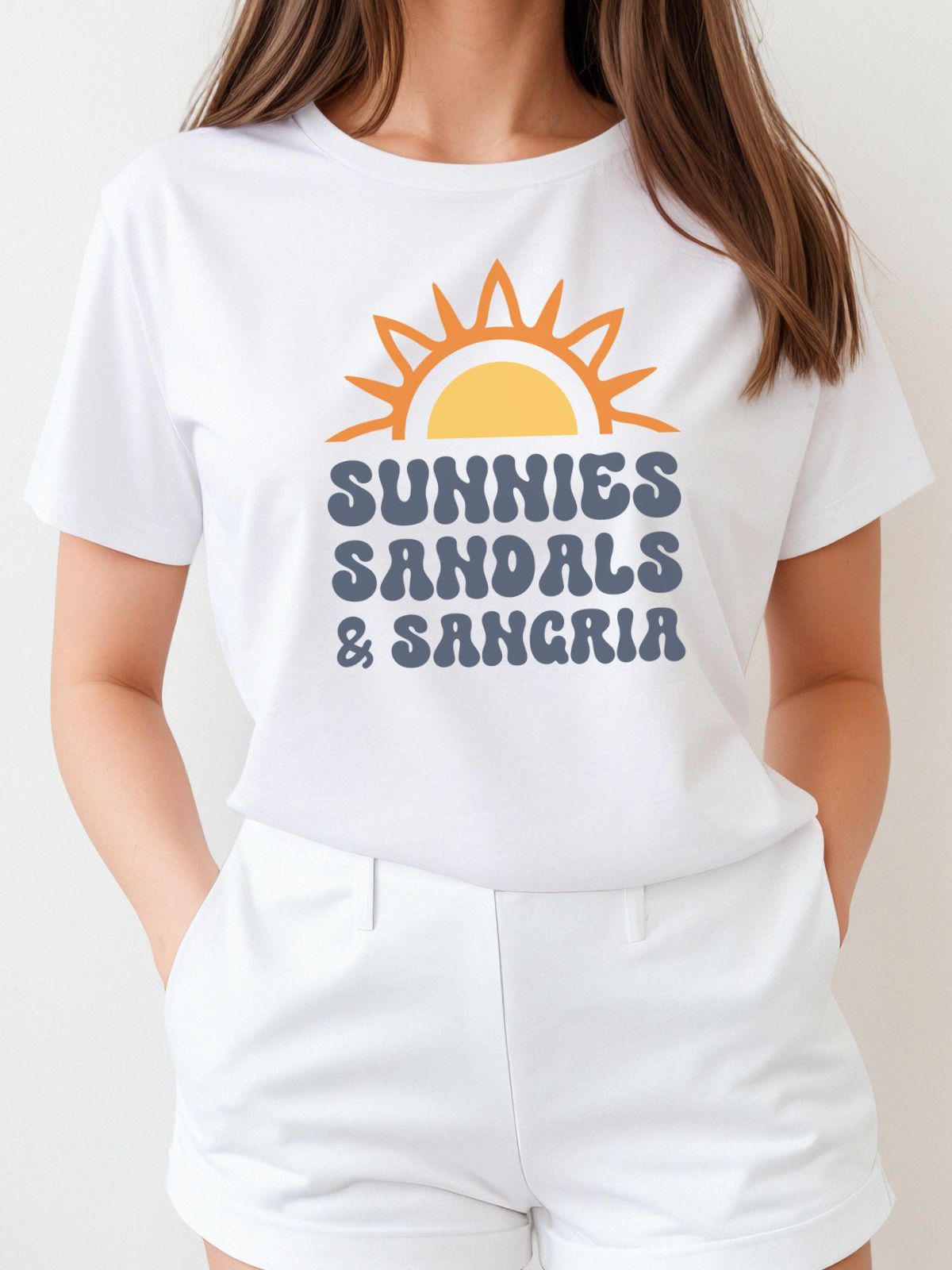 white t-shirt with sunnies sandals sangria design