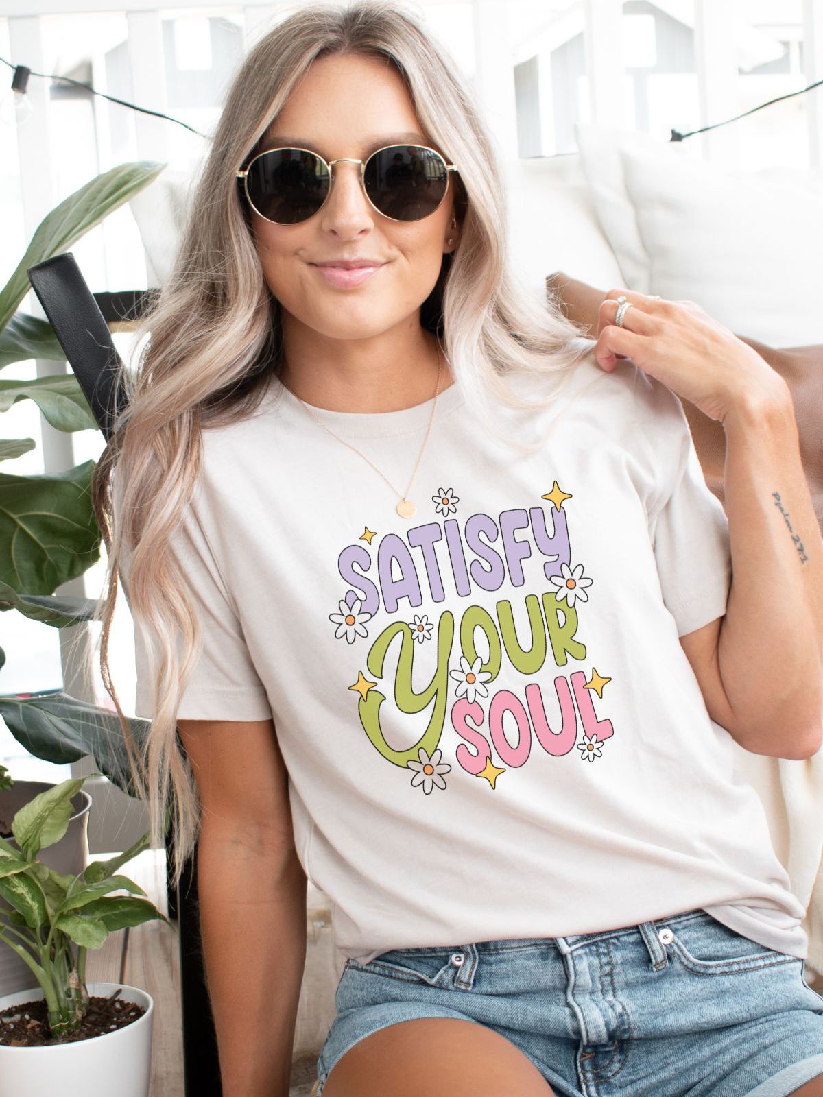 woman wearing Satisfy Your Soul shirt