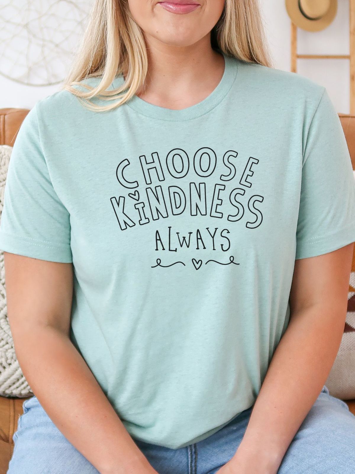 woman wearing choose kindness always tshirt