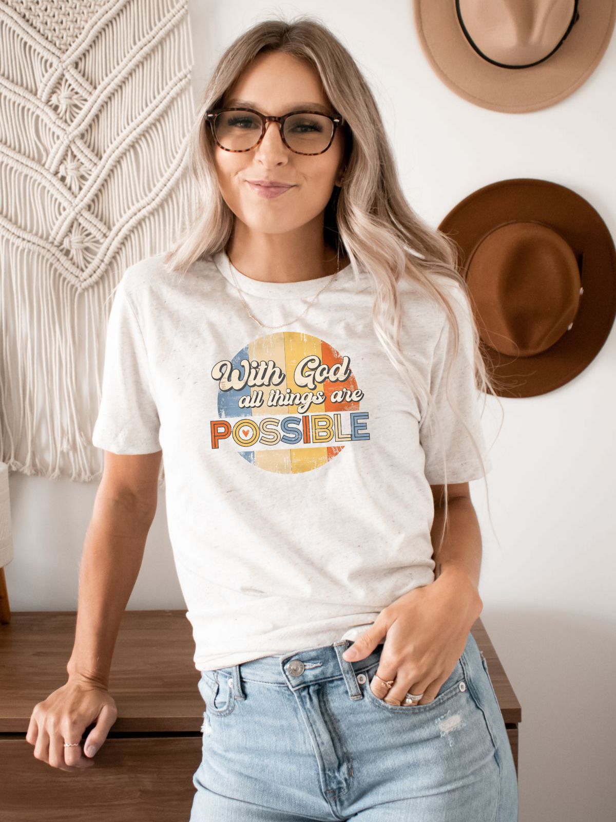 woman wearing a faith-inspired t-shirt