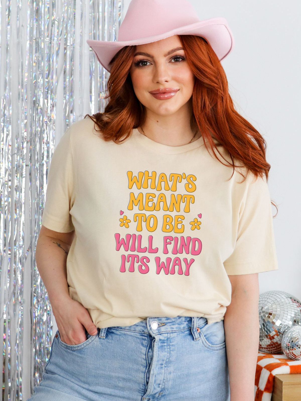 woman in casual t-shirt with inspirational quote
