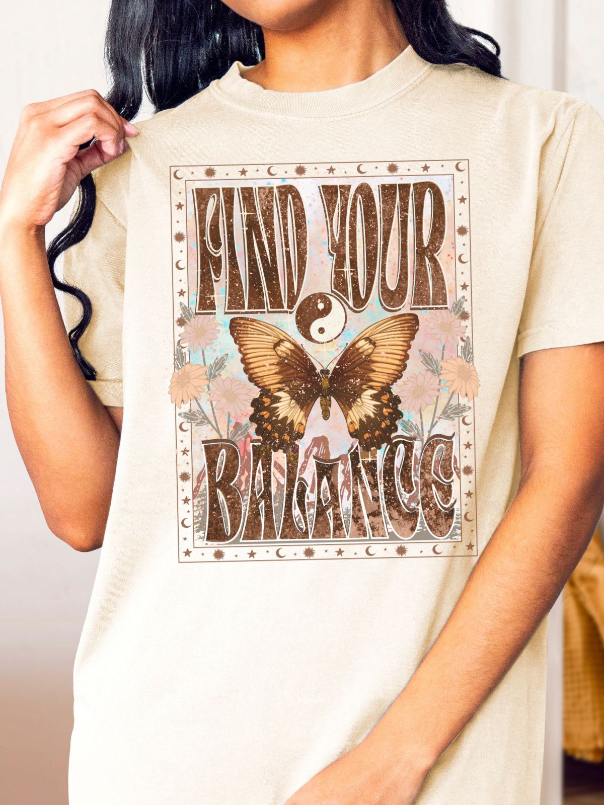 Find Your Balance butterfly yin yang design t-shirt