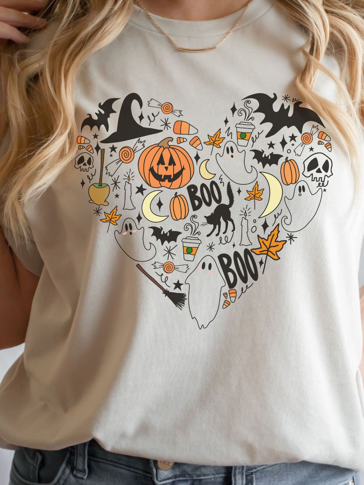 womens t-shirt with Halloween ghost pumpkin design