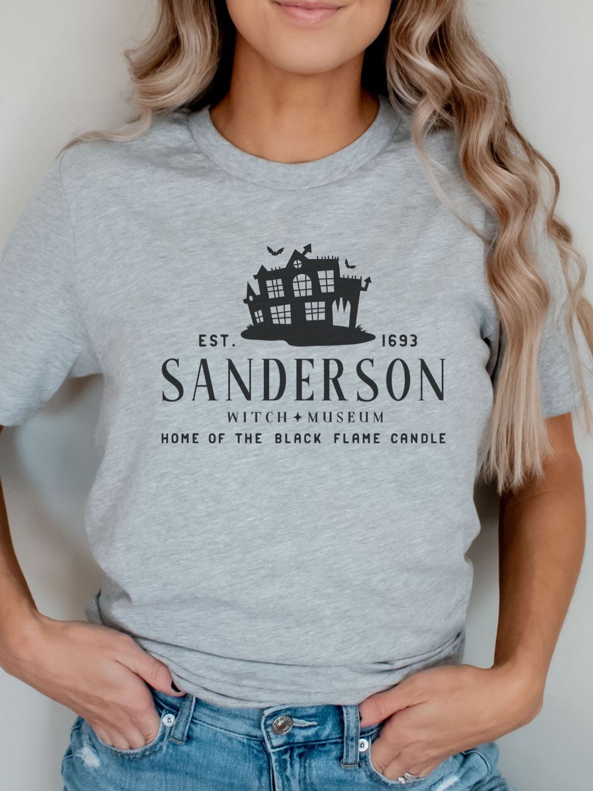 woman wearing Sanderson Witch Museum T-Shirt