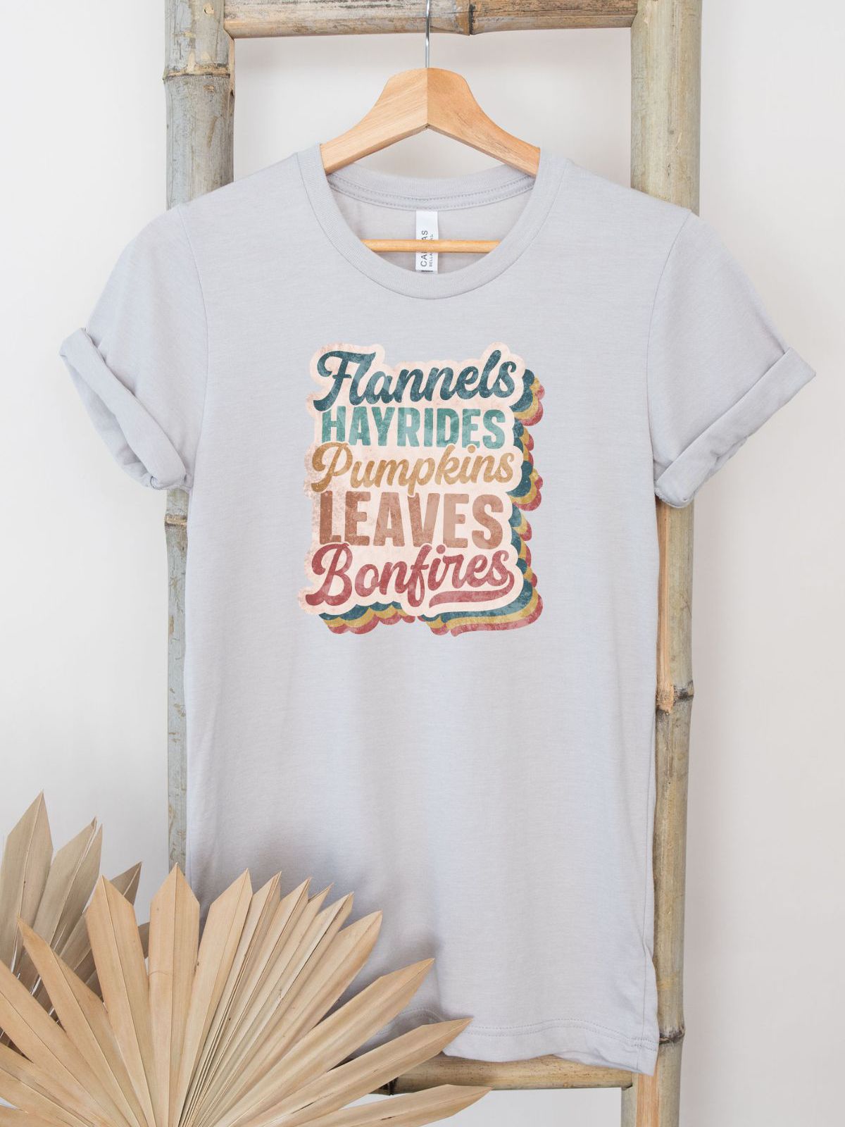 gray t-shirt with fall themed text design