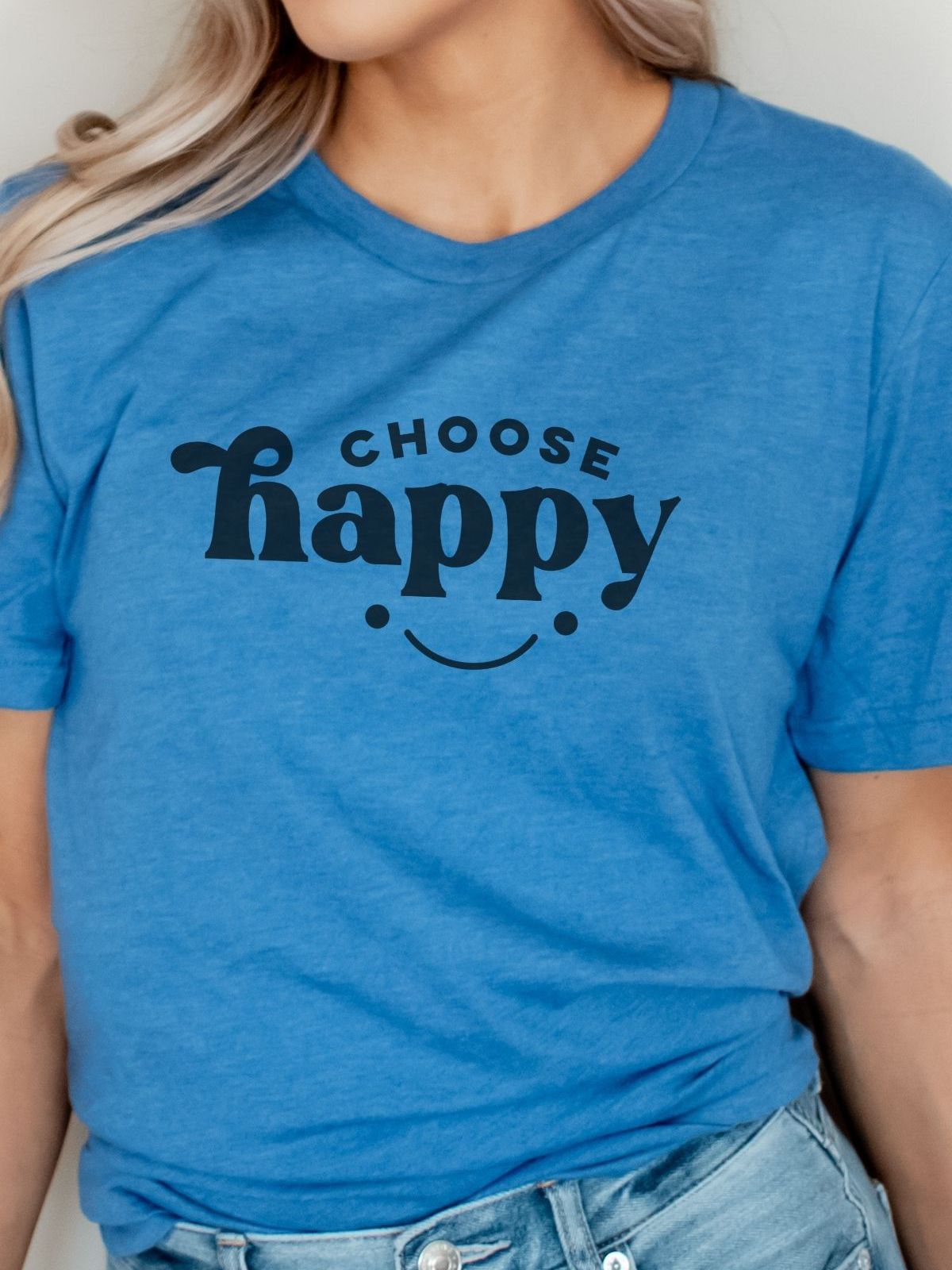 blue t-shirt with choose happy text design