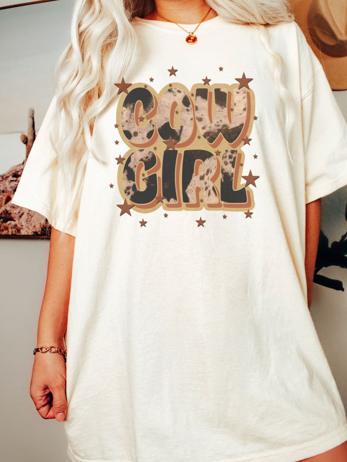 Cowgirl graphic t-shirt worn by woman