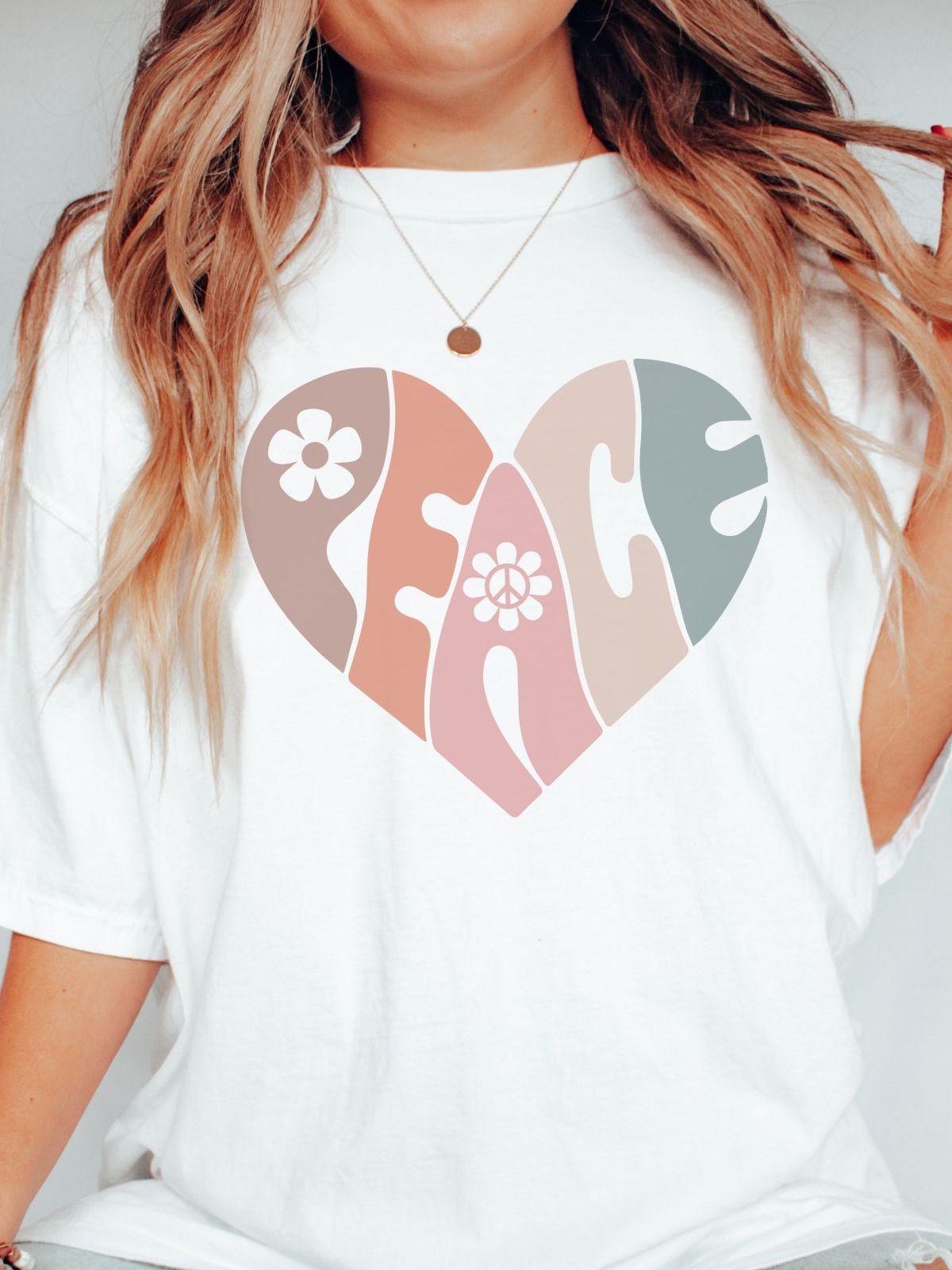 Peace heart design on women's white t-shirt