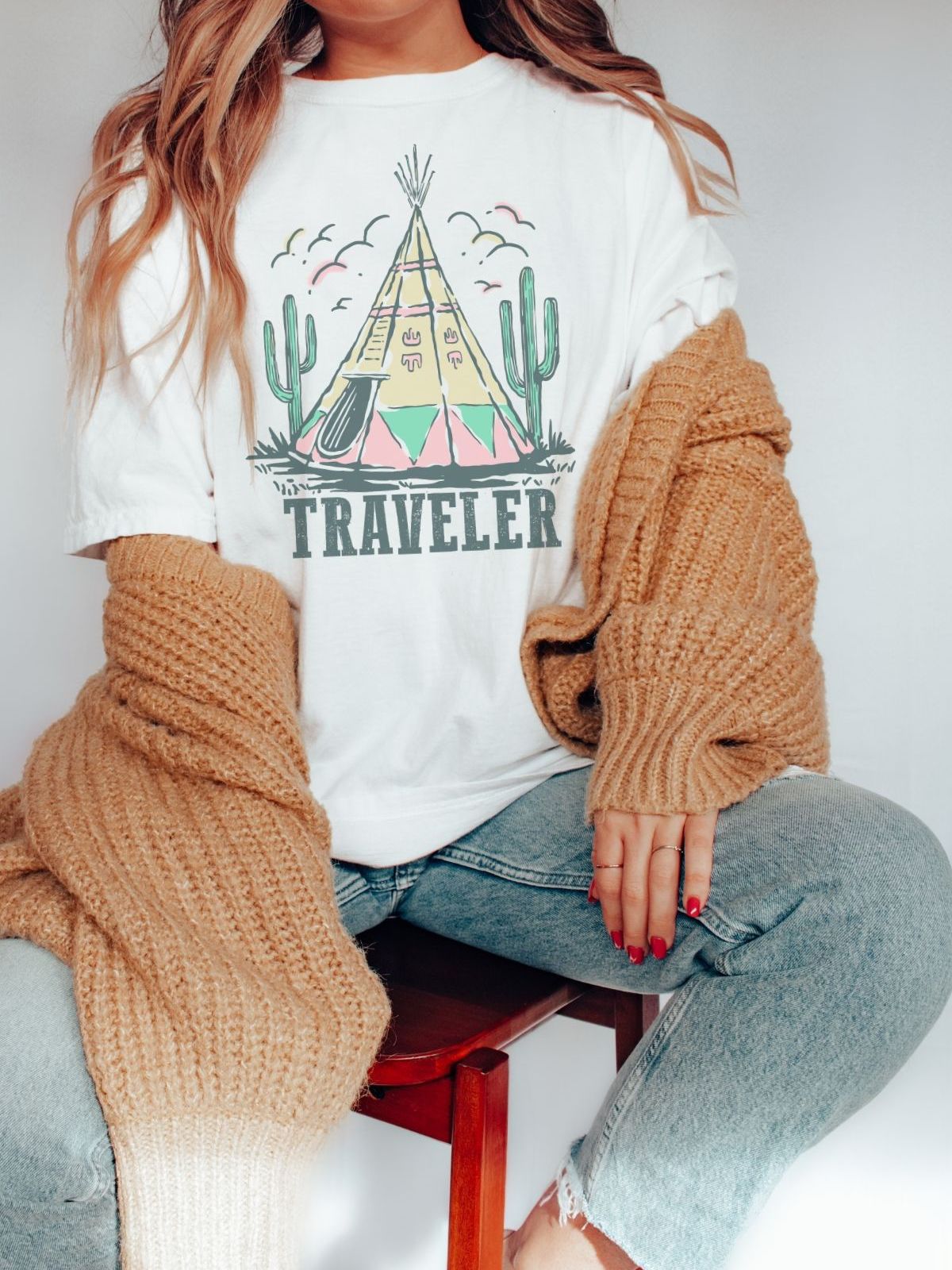 Traveler tee with cactus and teepee graphic