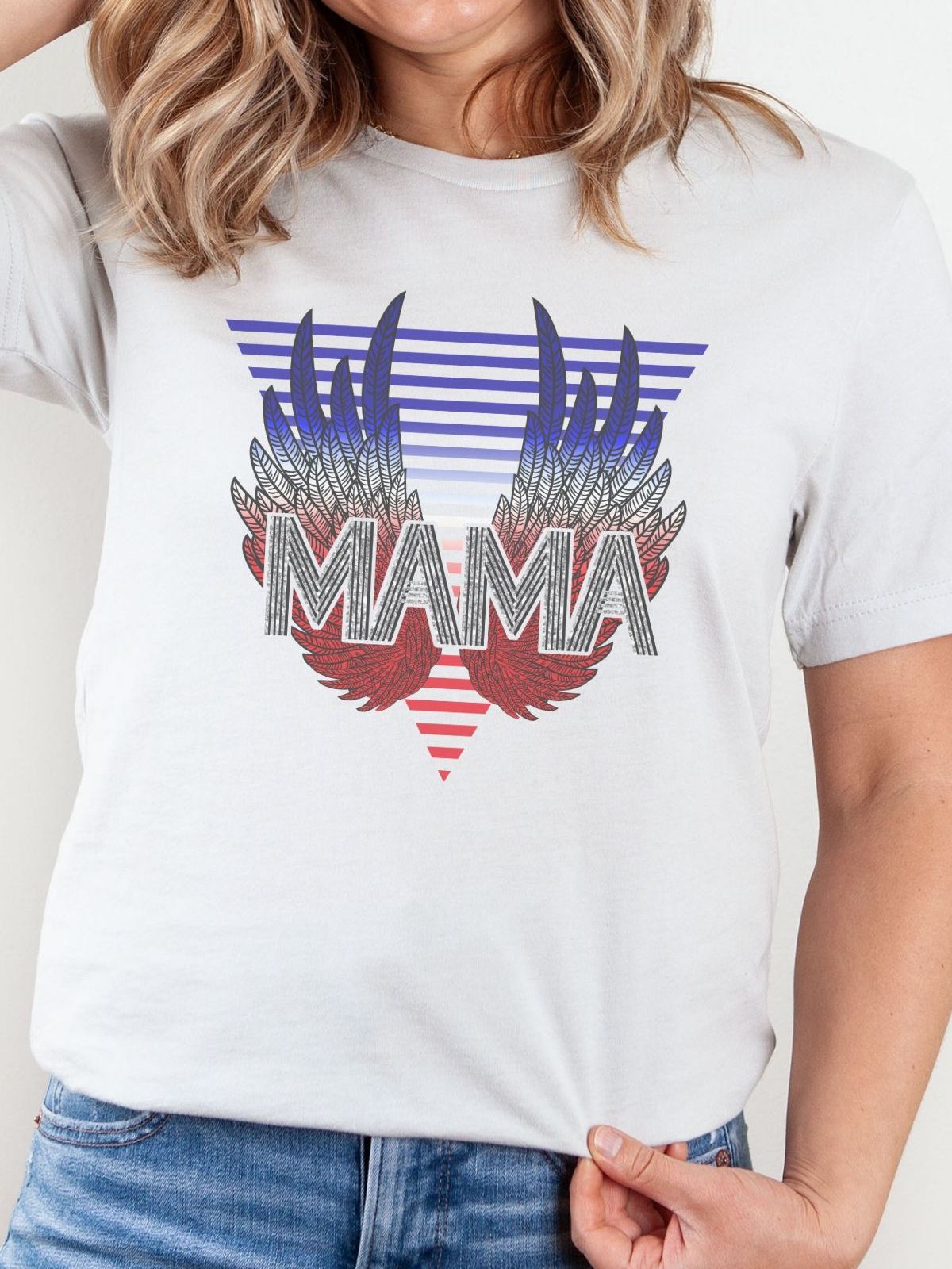 Mama design women's t-shirt with wings and stripes