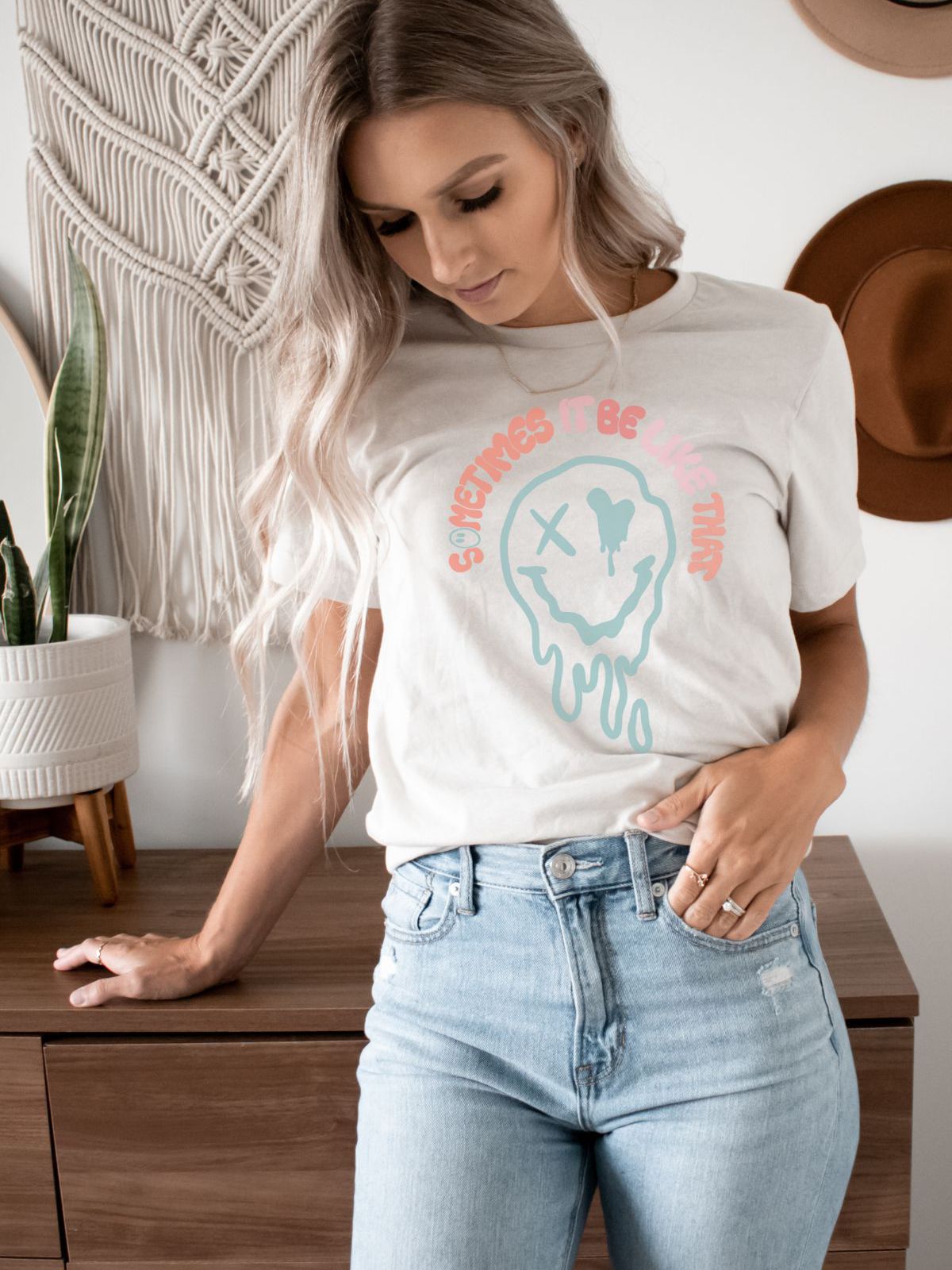 Woman wearing Sometimes It Be Like That t-shirt