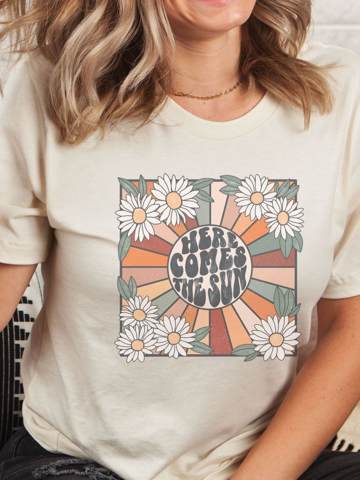 Here Comes The Sun T-Shirt with floral design