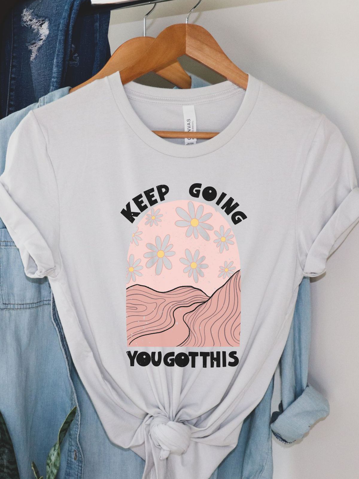 white t-shirt with keep going you got this design