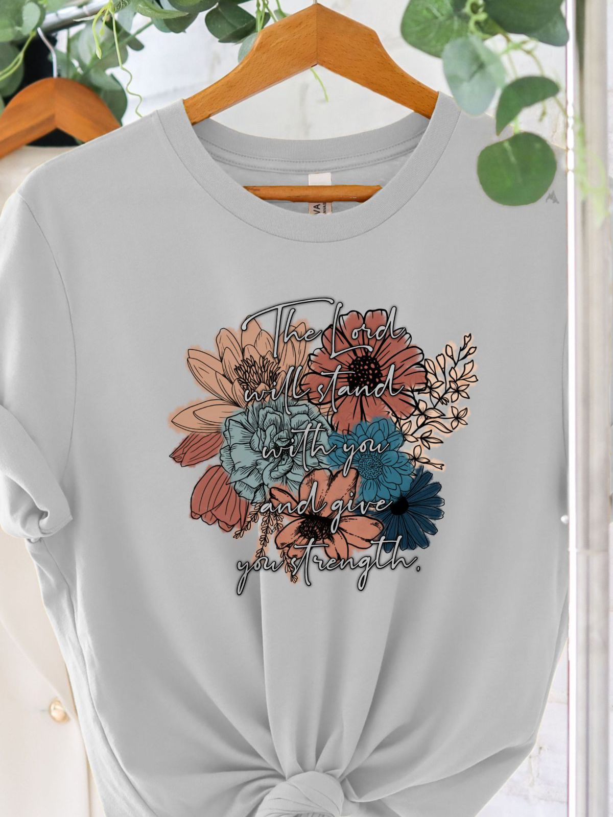 Floral t-shirt with inspirational scripture quote