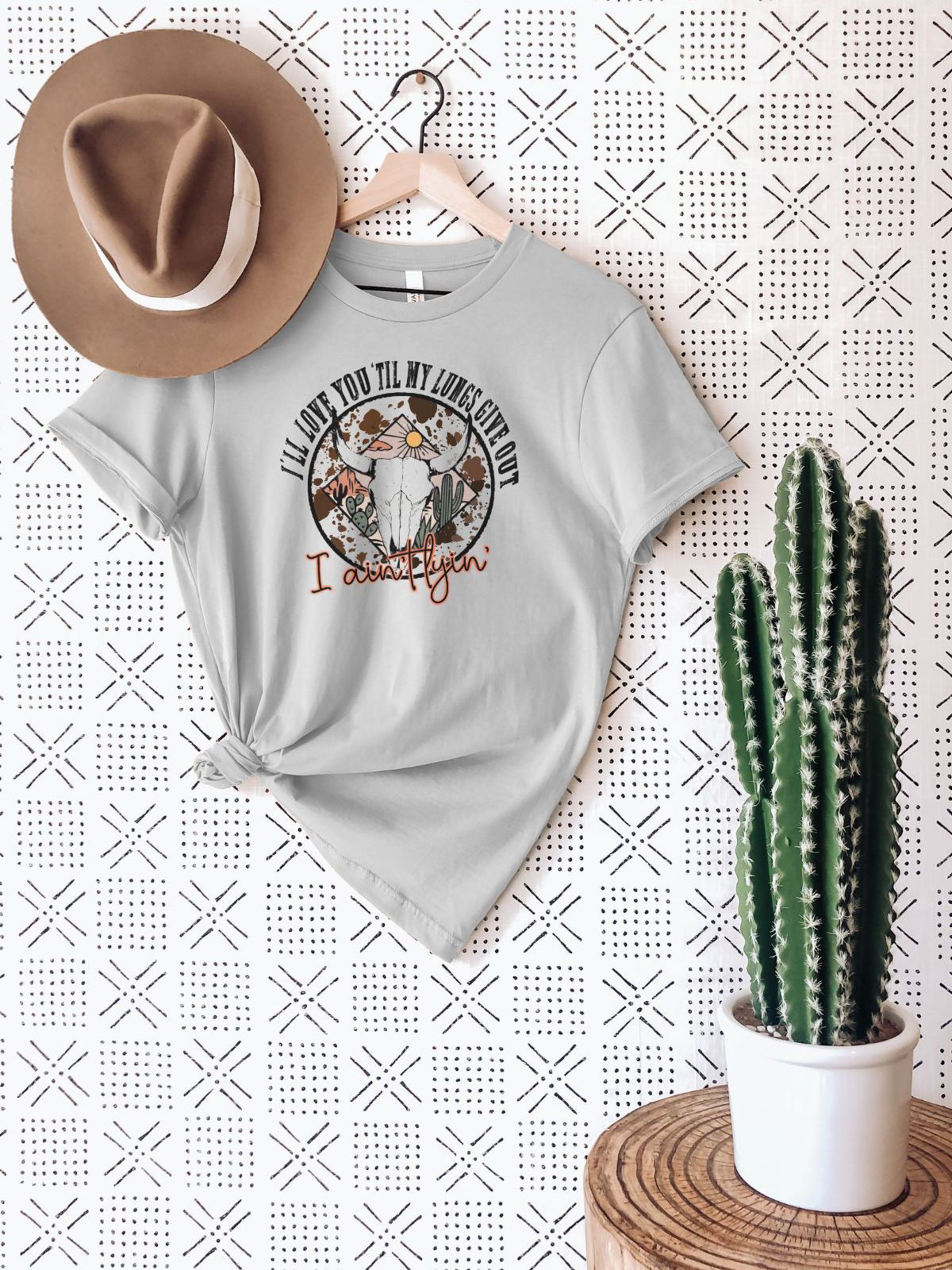 cowgirl graphic t-shirt with hat and cactus