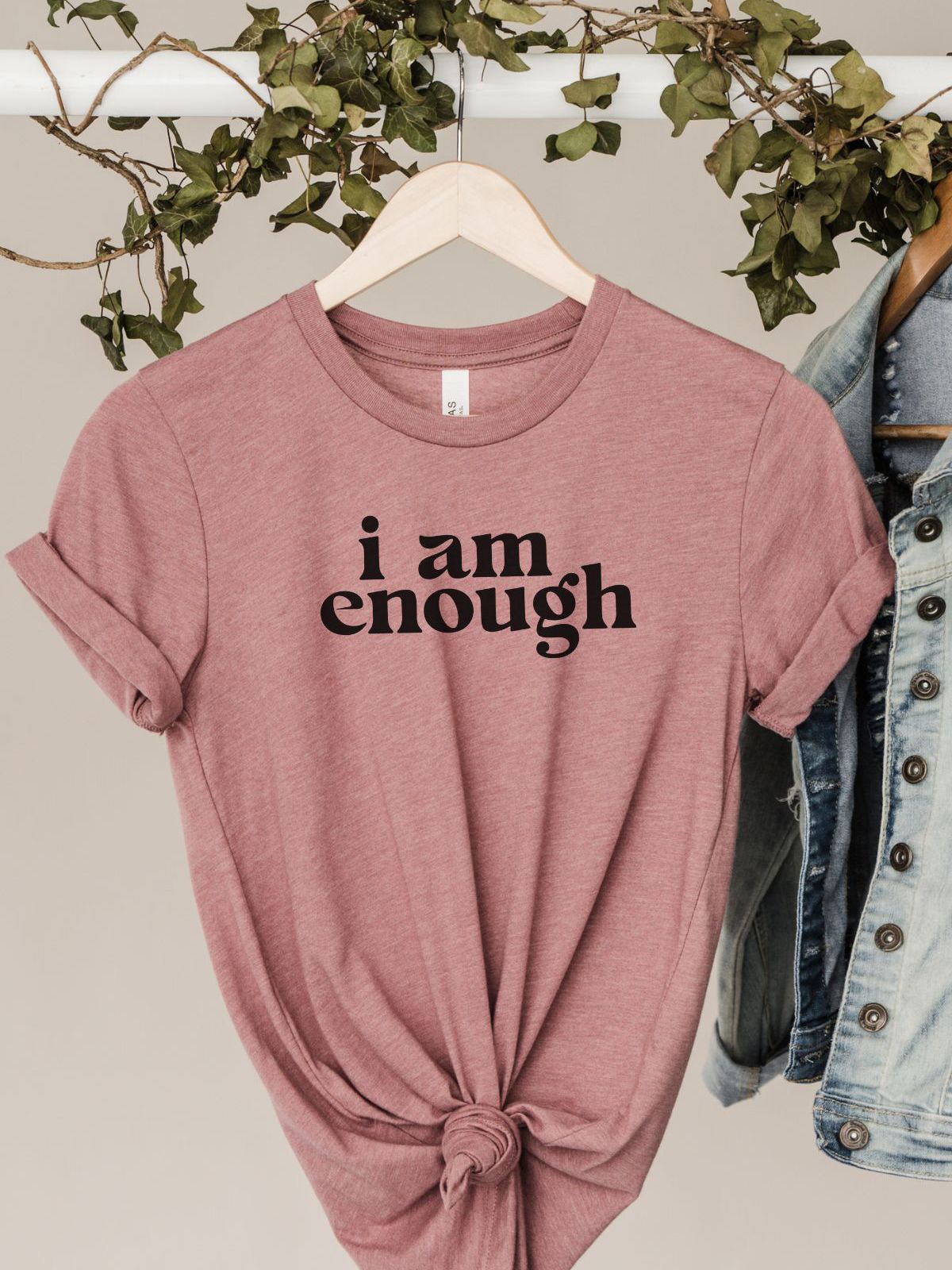 I am enough text on pink women's t-shirt