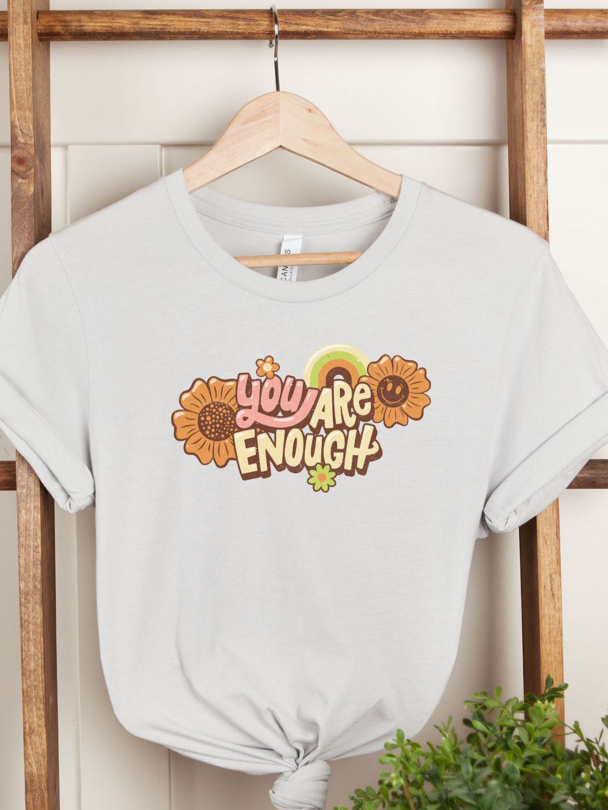 You Are Enough t-shirt with sunflowers and rainbow