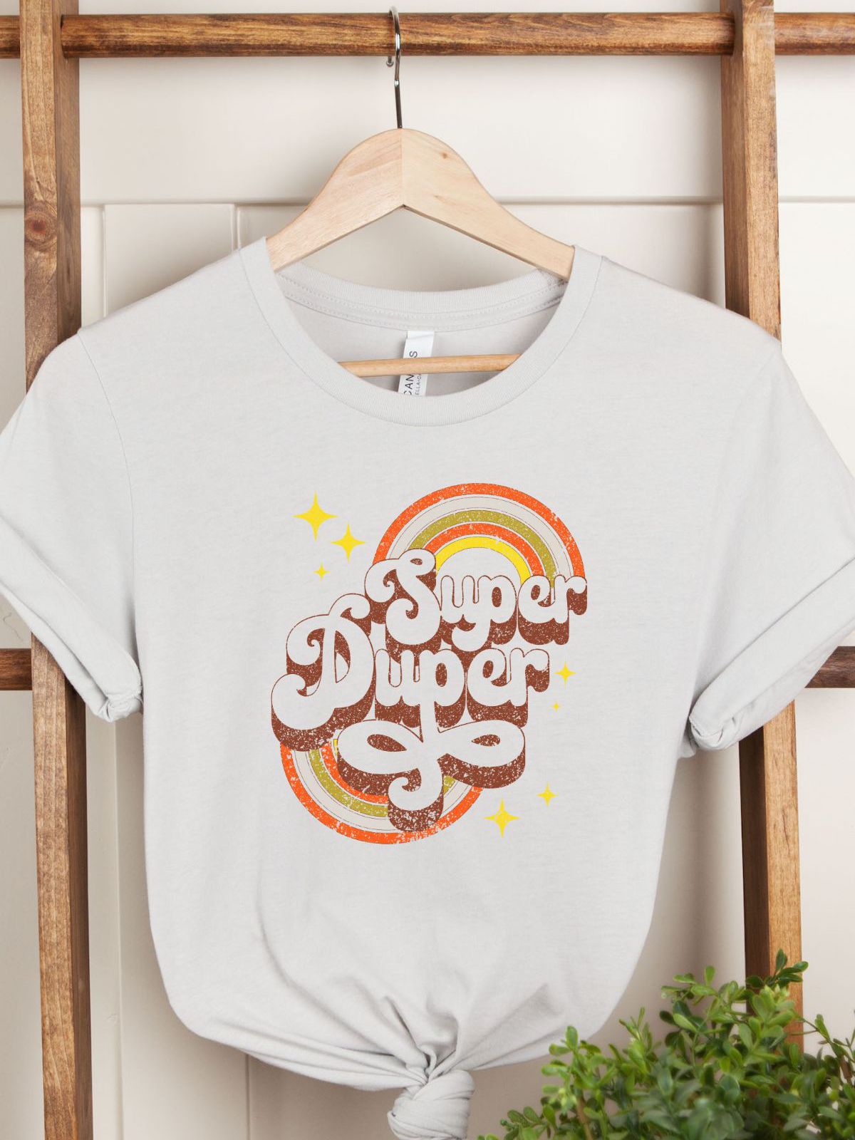 Super Duper retro graphic unisex t-shirt in white on hanger