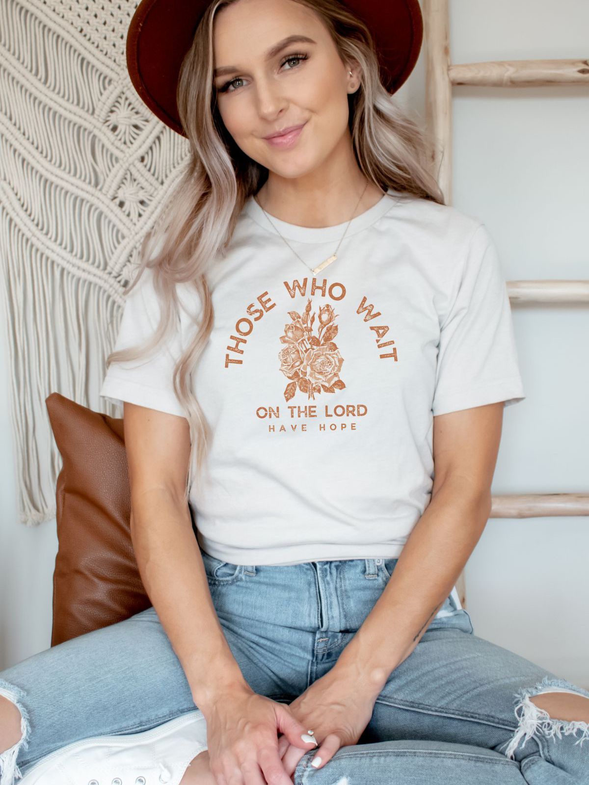 Woman wearing Those Who Wait on the Lord T-Shirt