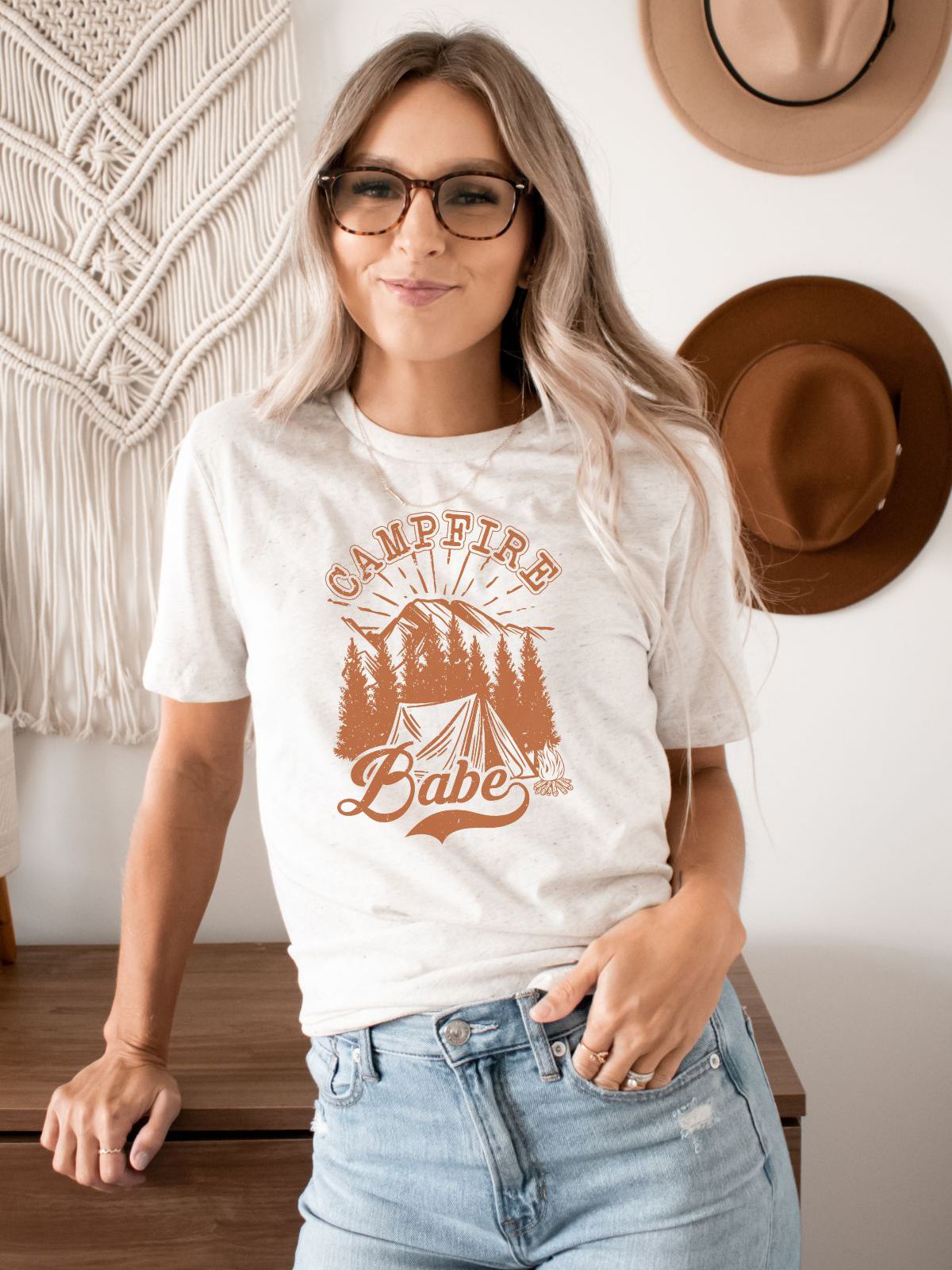 woman wearing campfire babe graphic tee