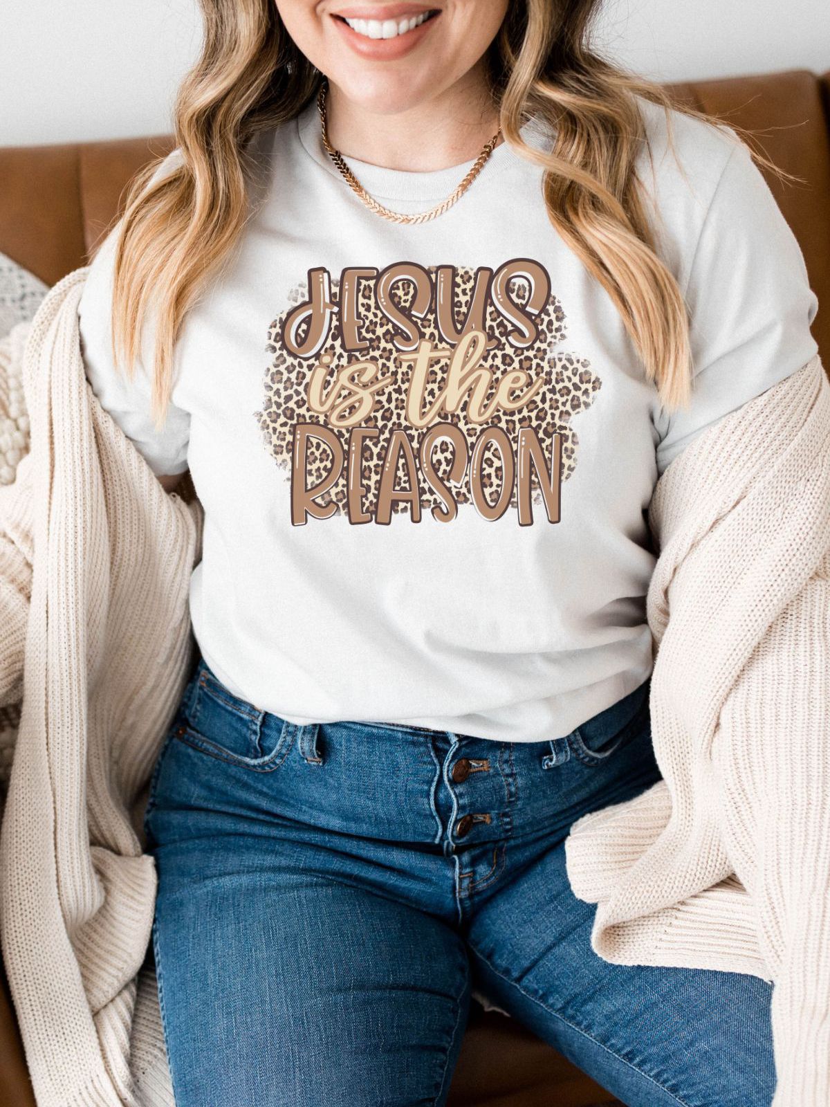 Jesus is the reason leopard print women's t-shirt