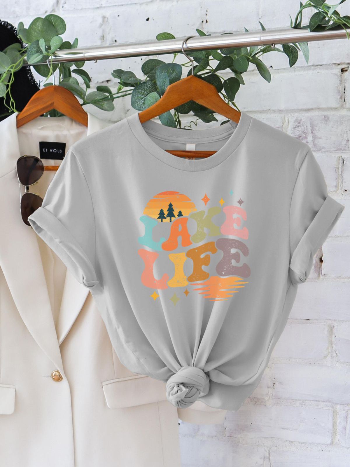 grey t-shirt with Lake Life design