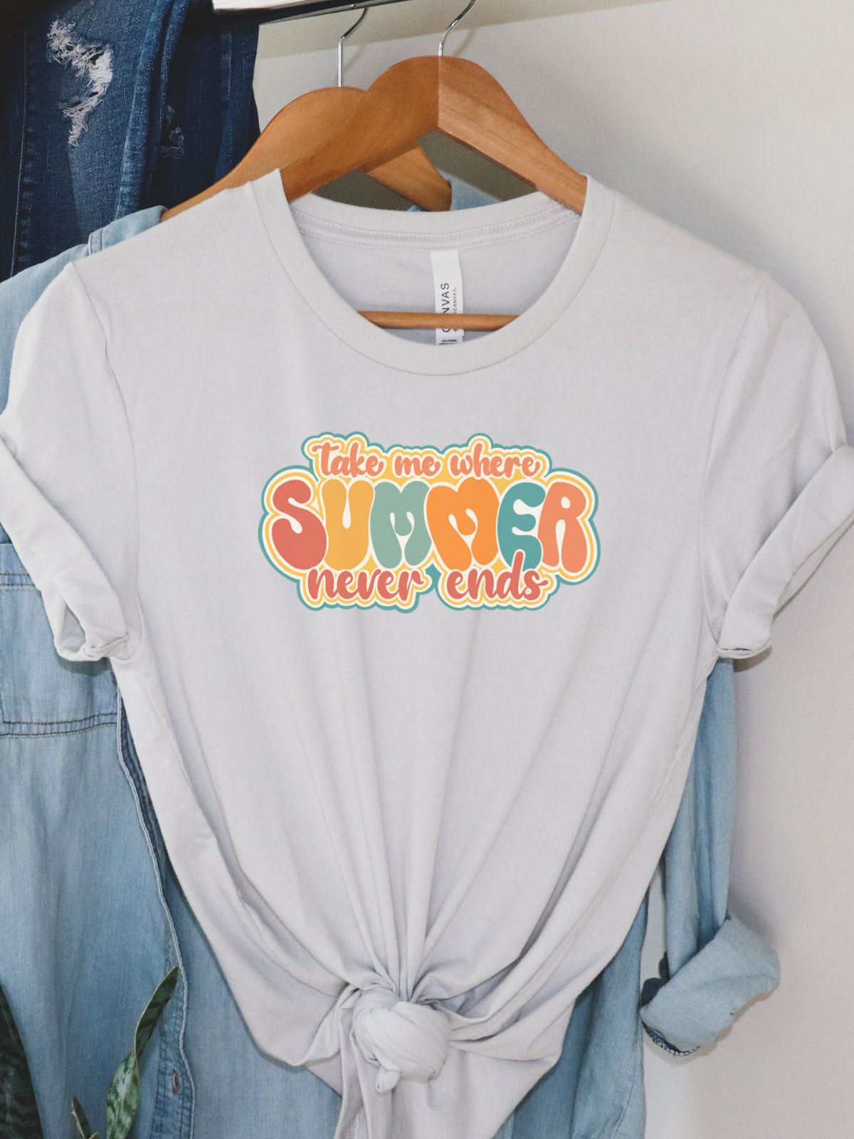 White female t-shirt with summer graphic text design