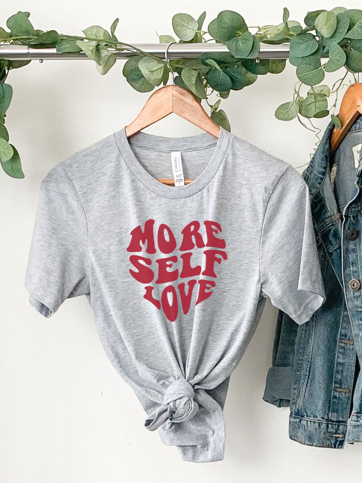 Gray t-shirt with More Self Love text design