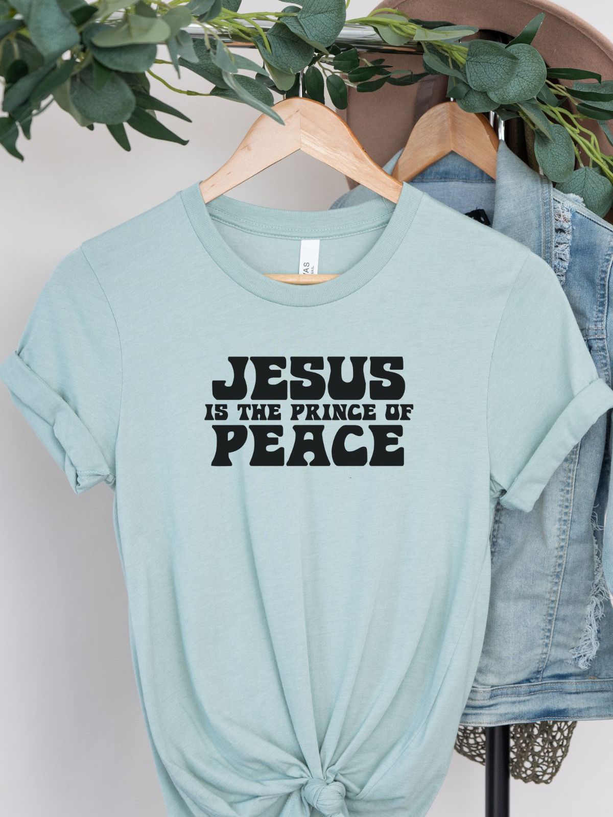 Light blue t-shirt with Jesus is the Prince of Peace text