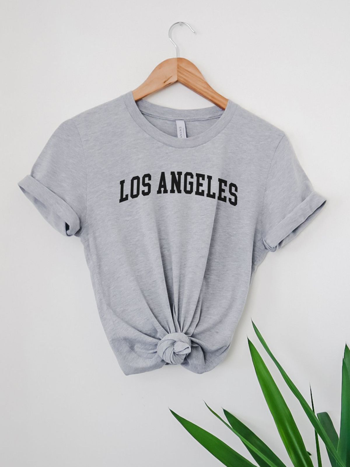 gray t-shirt with Los Angeles text design