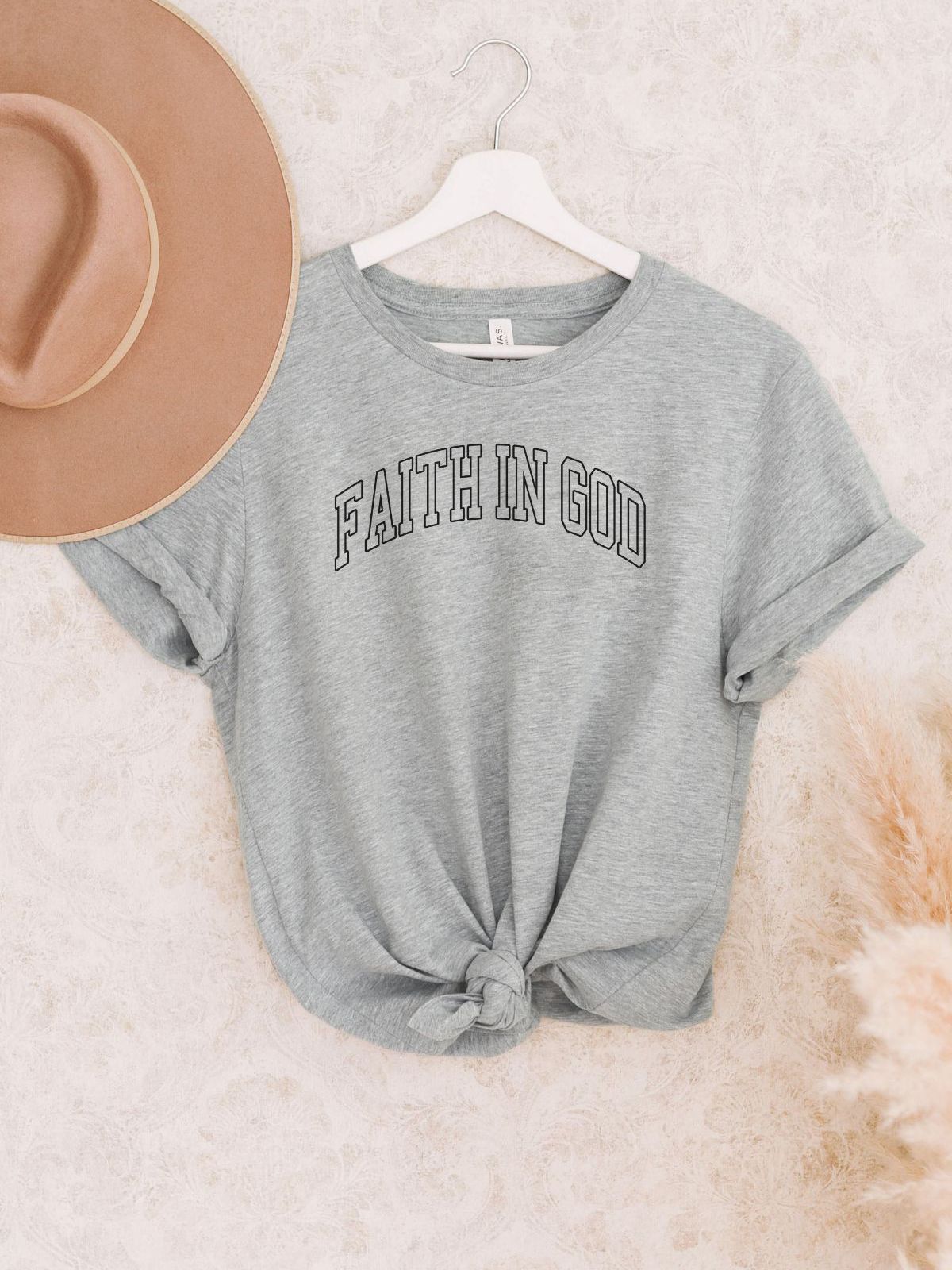 Gray t-shirt with Faith In God text