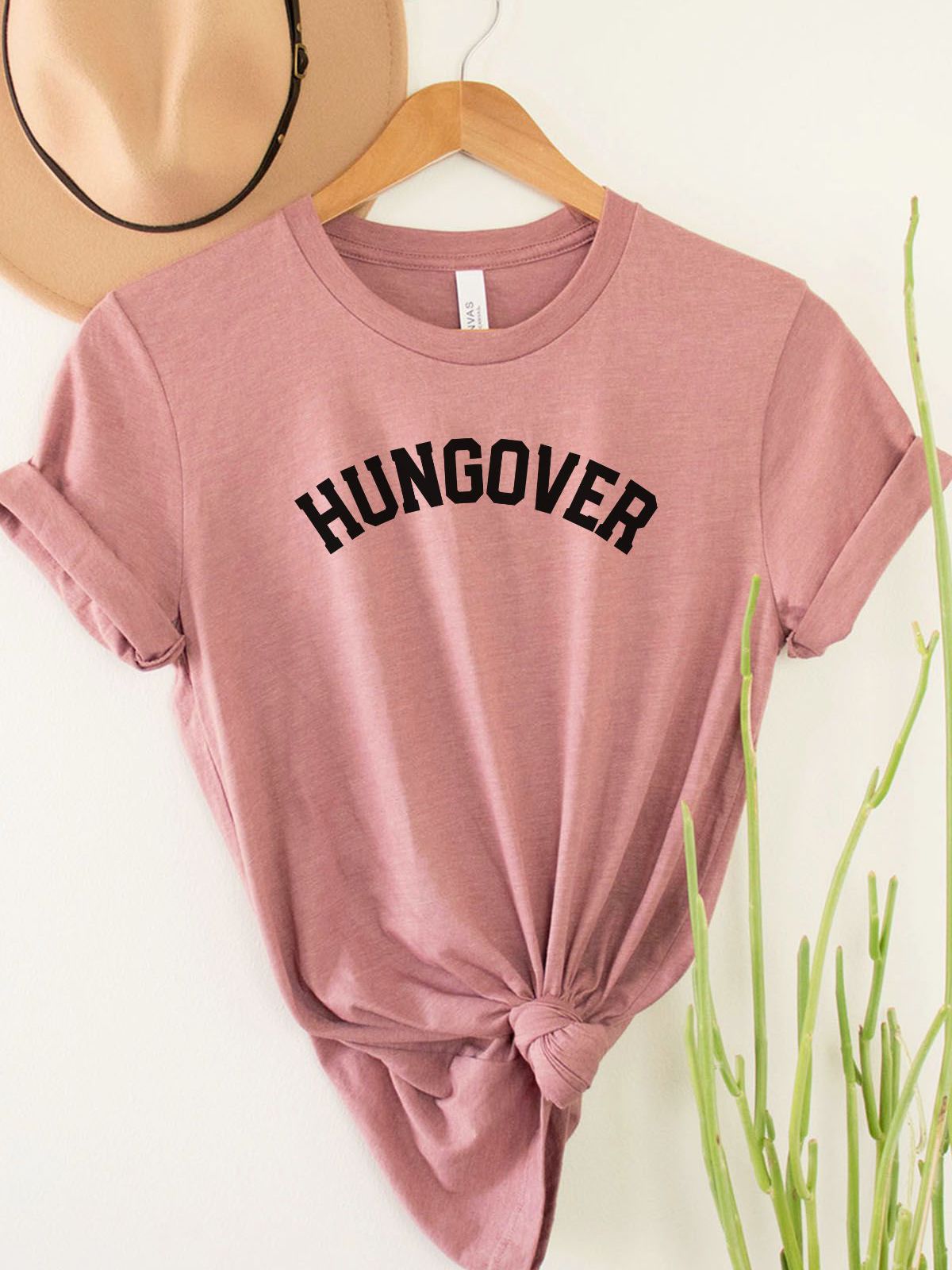 pink t-shirt with hungover text design