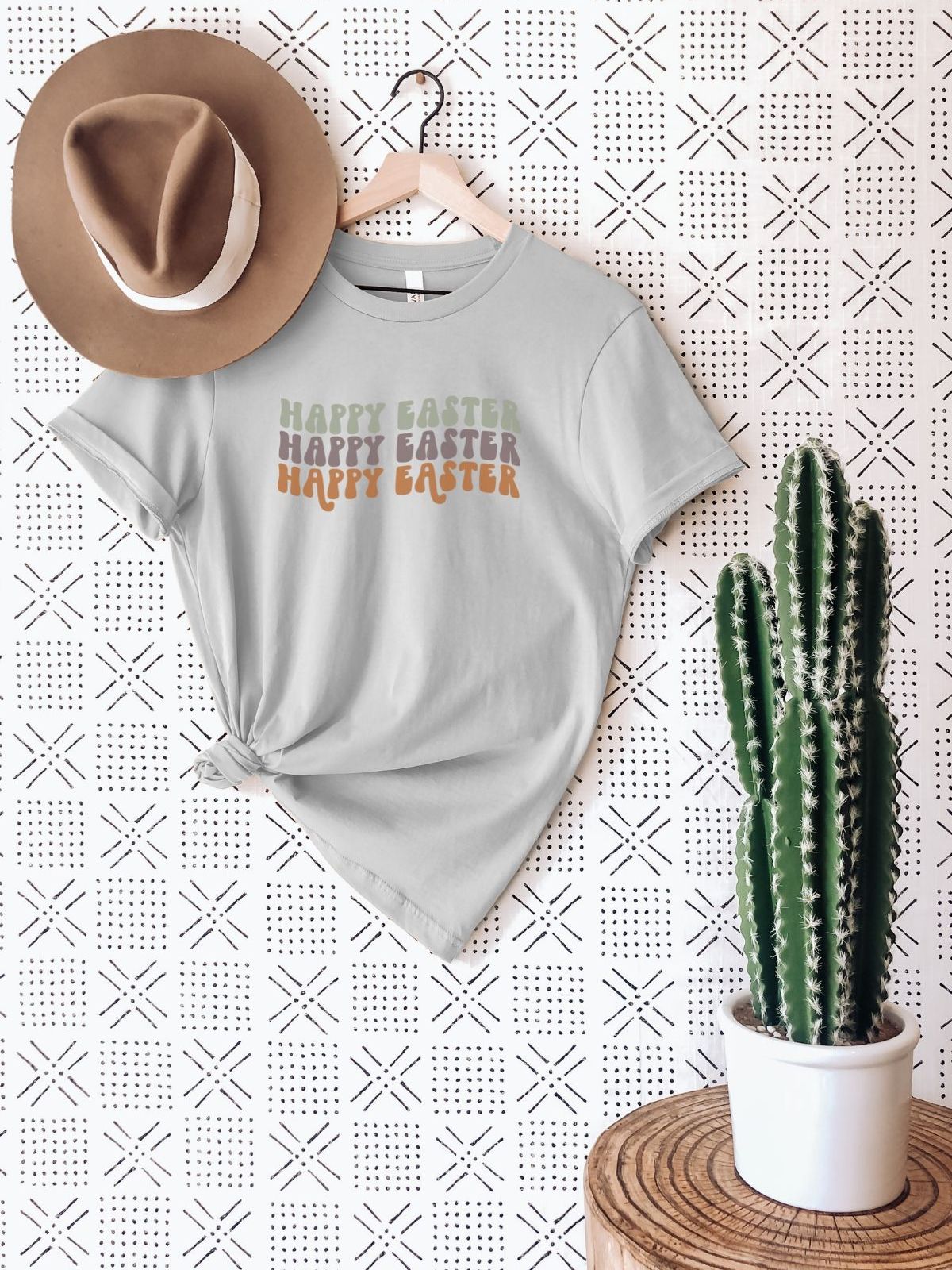 Women's Happy Easter T-Shirt with hat and cactus
