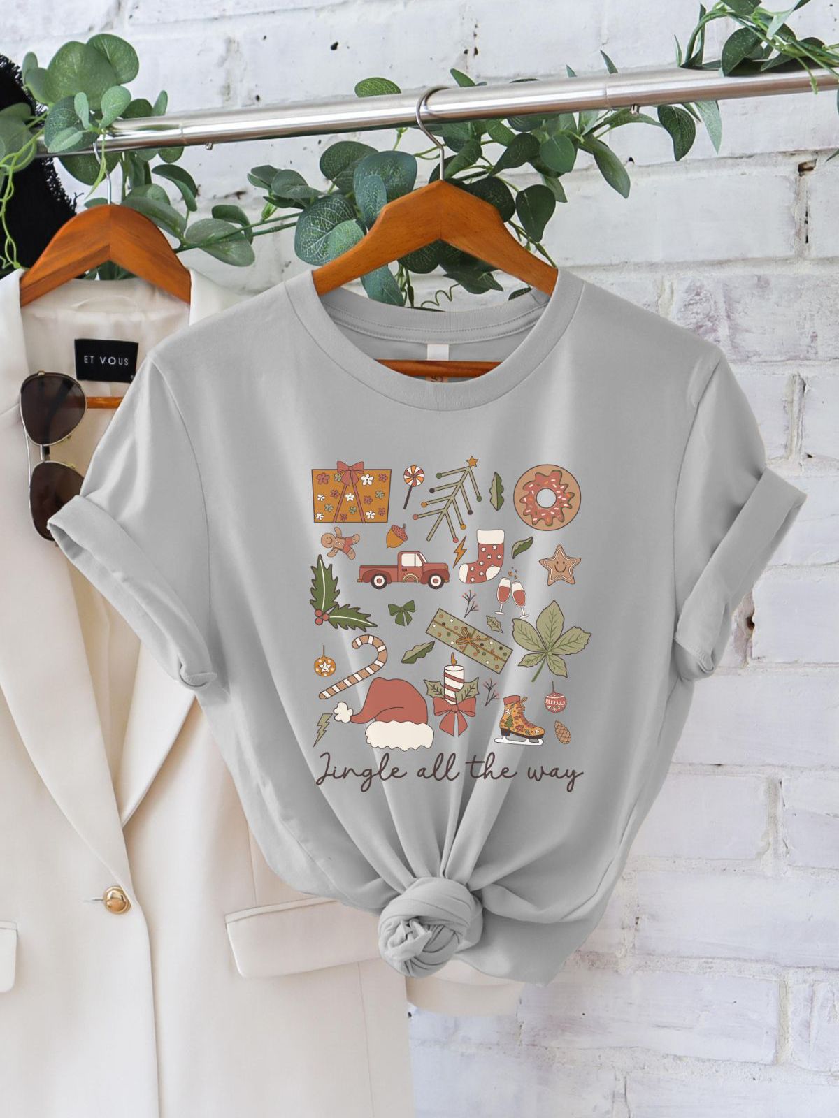 Christmas themed unisex t-shirt with festive icons