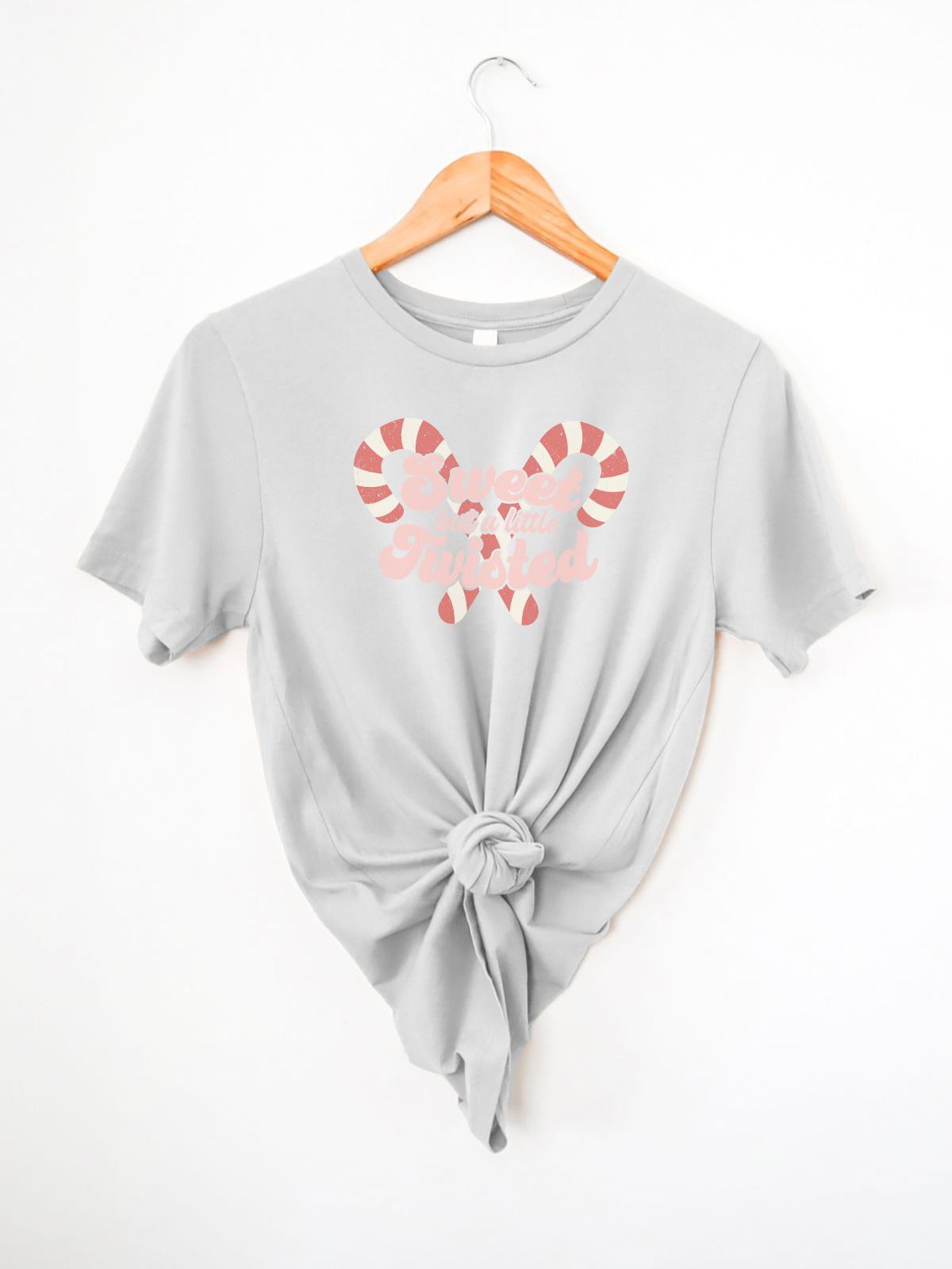gray t-shirt with sweet candy cane design