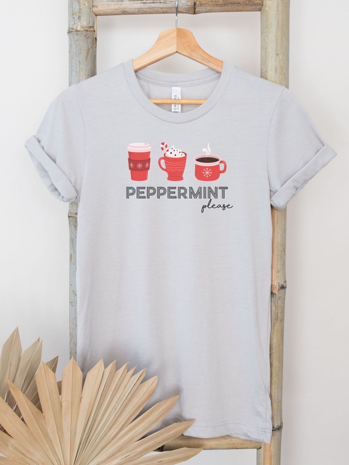 gray t-shirt with peppermint design