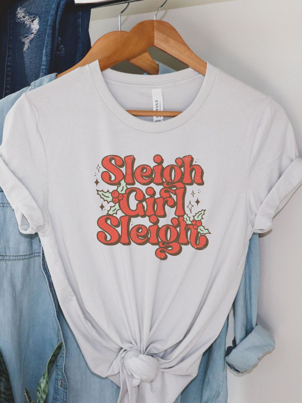 Sleigh Girl design on a white t-shirt