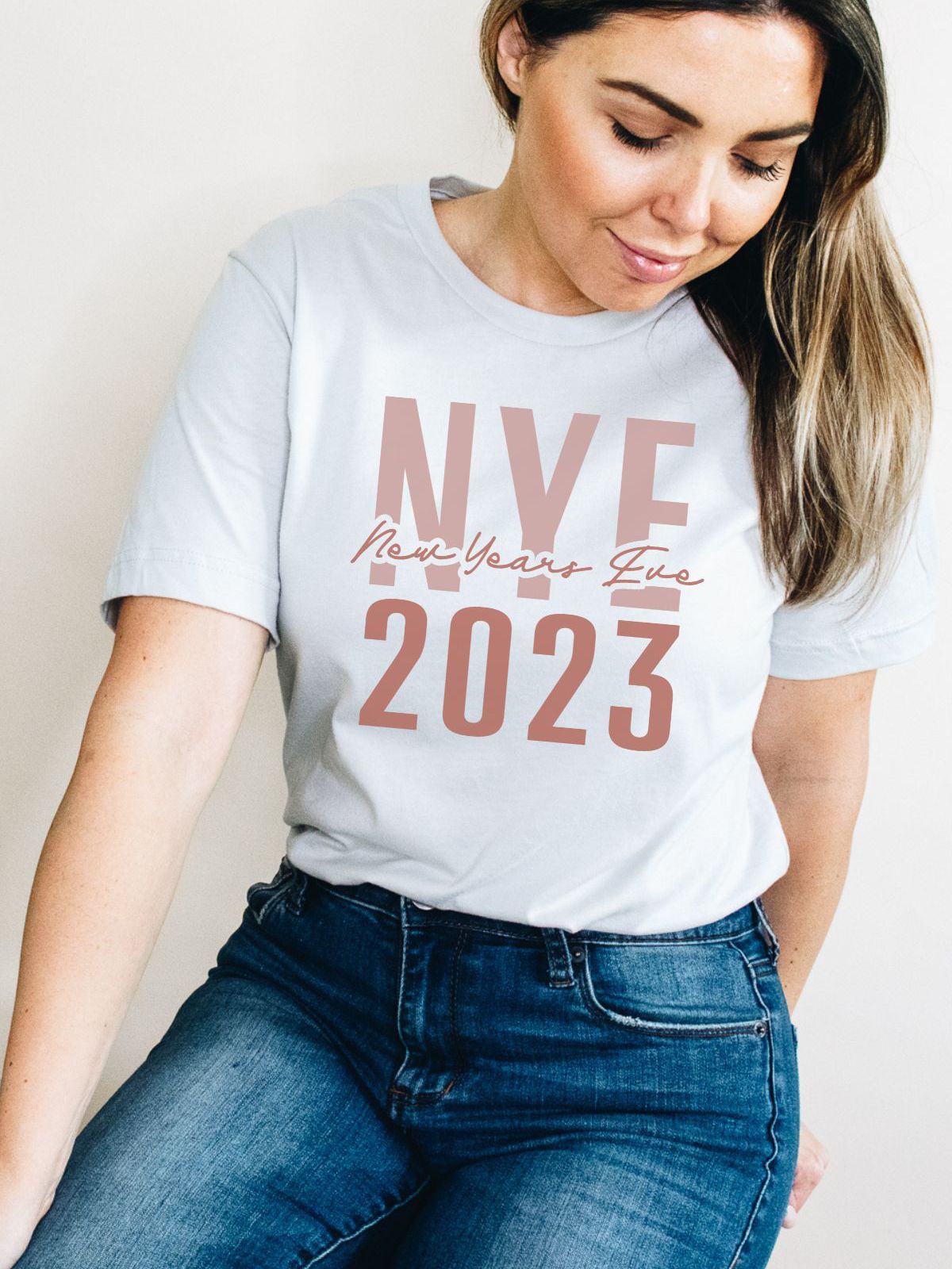 woman wearing NYE 2023 New Year's Eve t-shirt