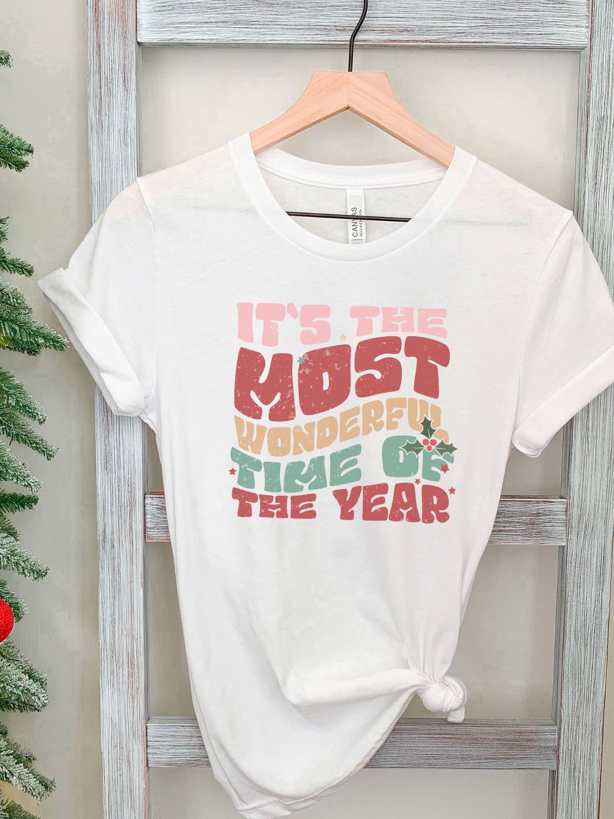 White t-shirt with Most Wonderful Time of the Year text