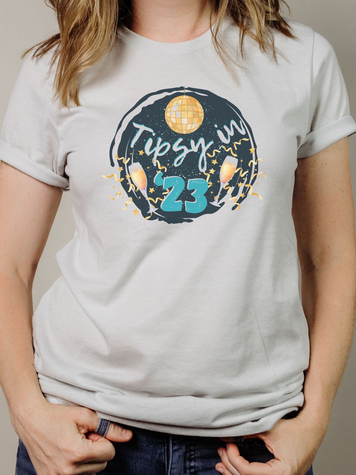 White t-shirt with Tipsy in 23 design