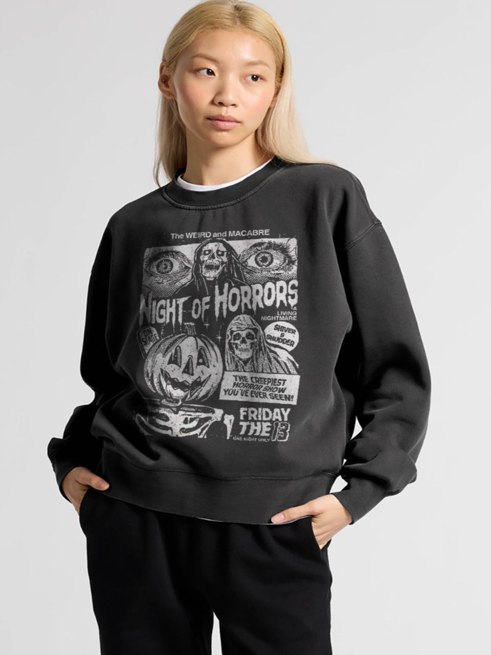 Night of Horrors Womens Sweatshirt Halloween