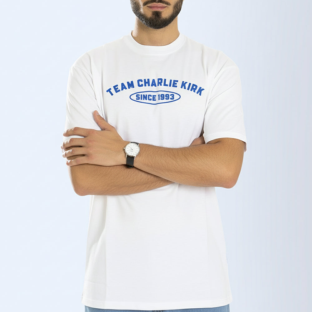 Man wearing Team Charlie Kirk since 1993 t-shirt